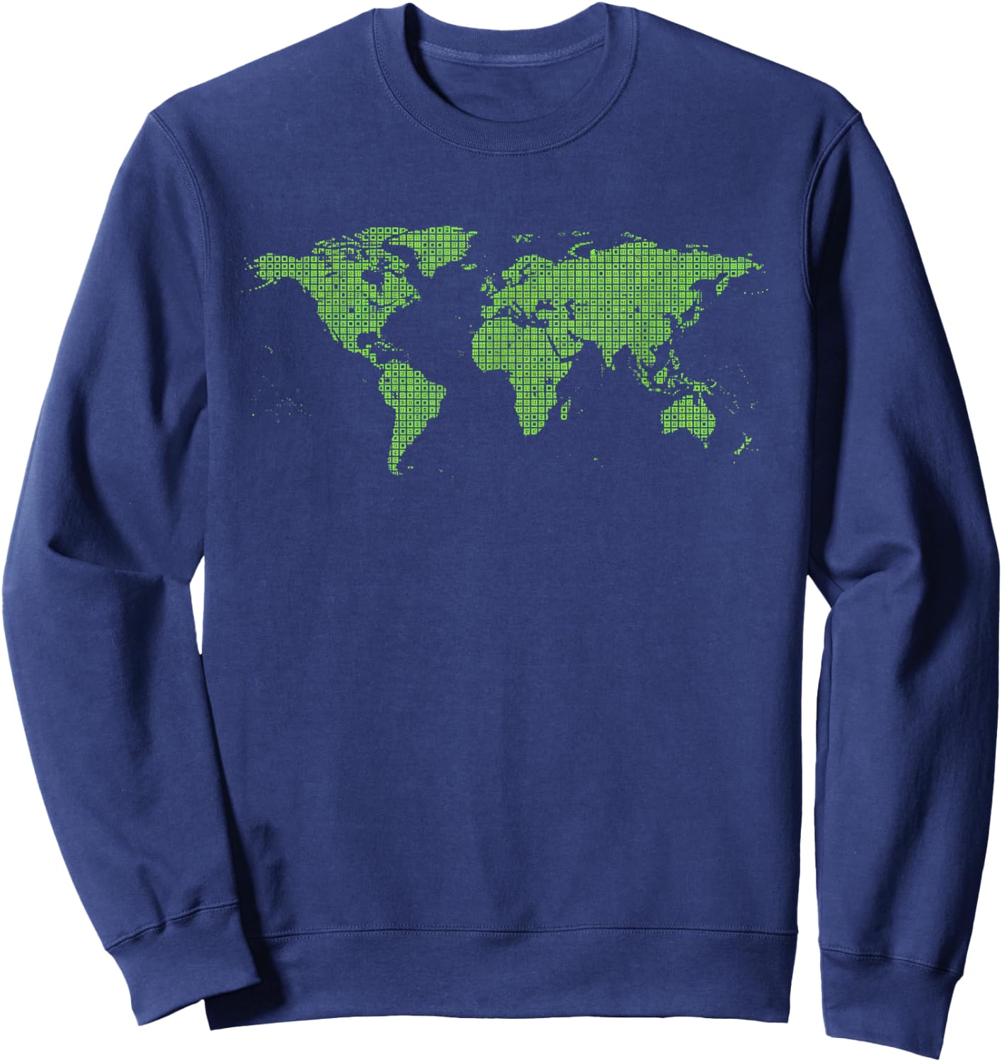 World Map Binary Pixel Map Stem Geek Tech Men Programmer Map Sweatshirt - Sweatshirt | Navy