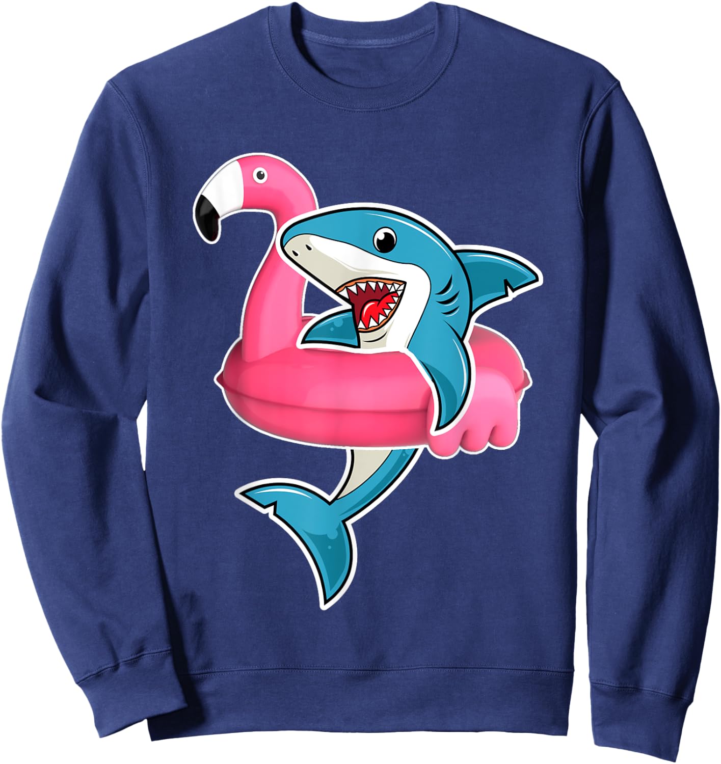 Funny Flamingo Float Summer Shark Floating Sweatshirt - Sweatshirt | Navy