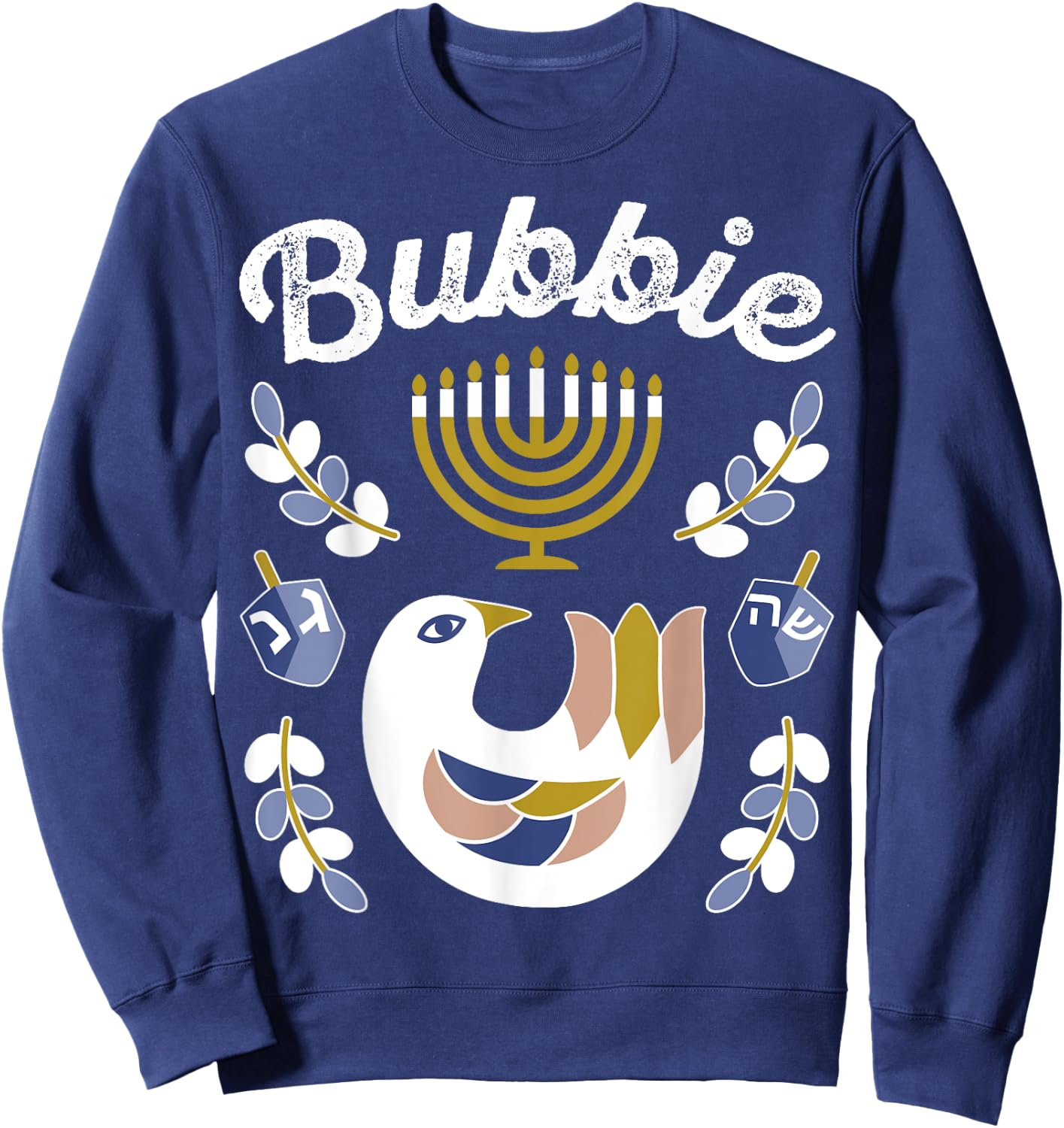 Matching Family Hanukkah Pajama Top Dreidel & Menorah Bubbie Sweatshirt - Sweatshirt | Navy
