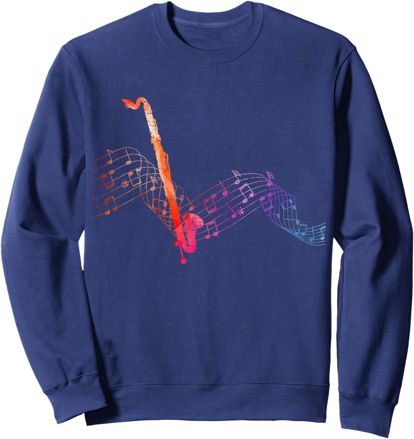 Colorful Bass Clarinet on Music Sheet Contrabass Clarinetist Sweatshirt - Sweatshirt | Navy