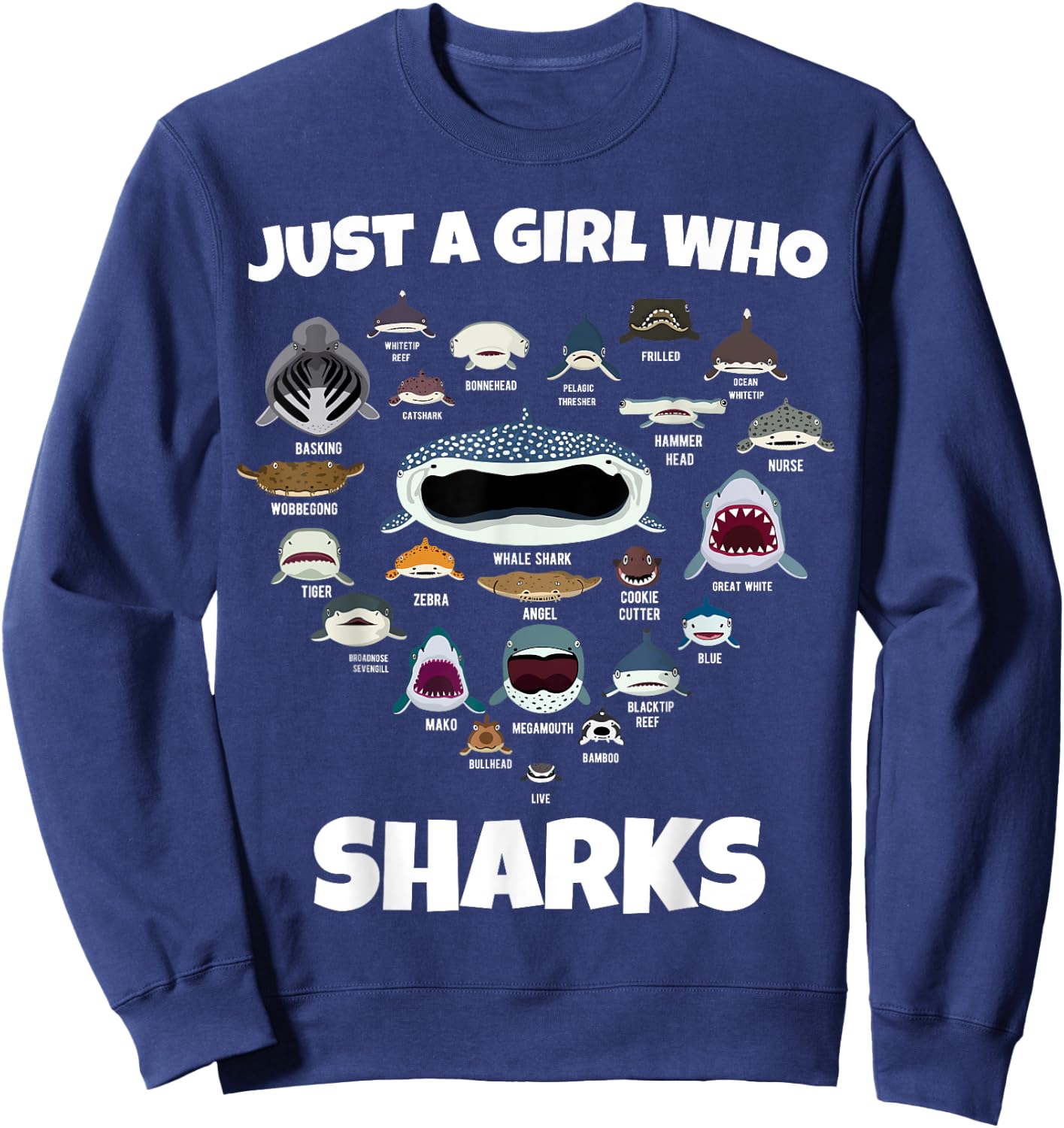 Just A Girl Shark Face Sweatshirt - Sweatshirt | Navy