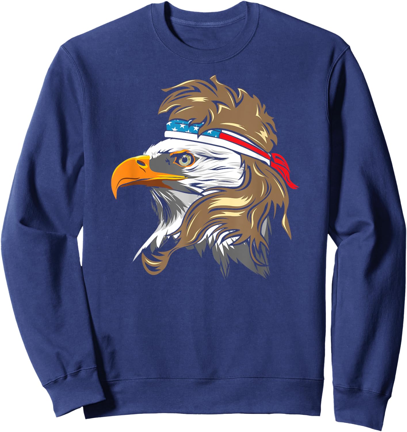 Bald Eagle with Mullet and American Flag Bandanna Women Men Sweatshirt - Sweatshirt | Navy
