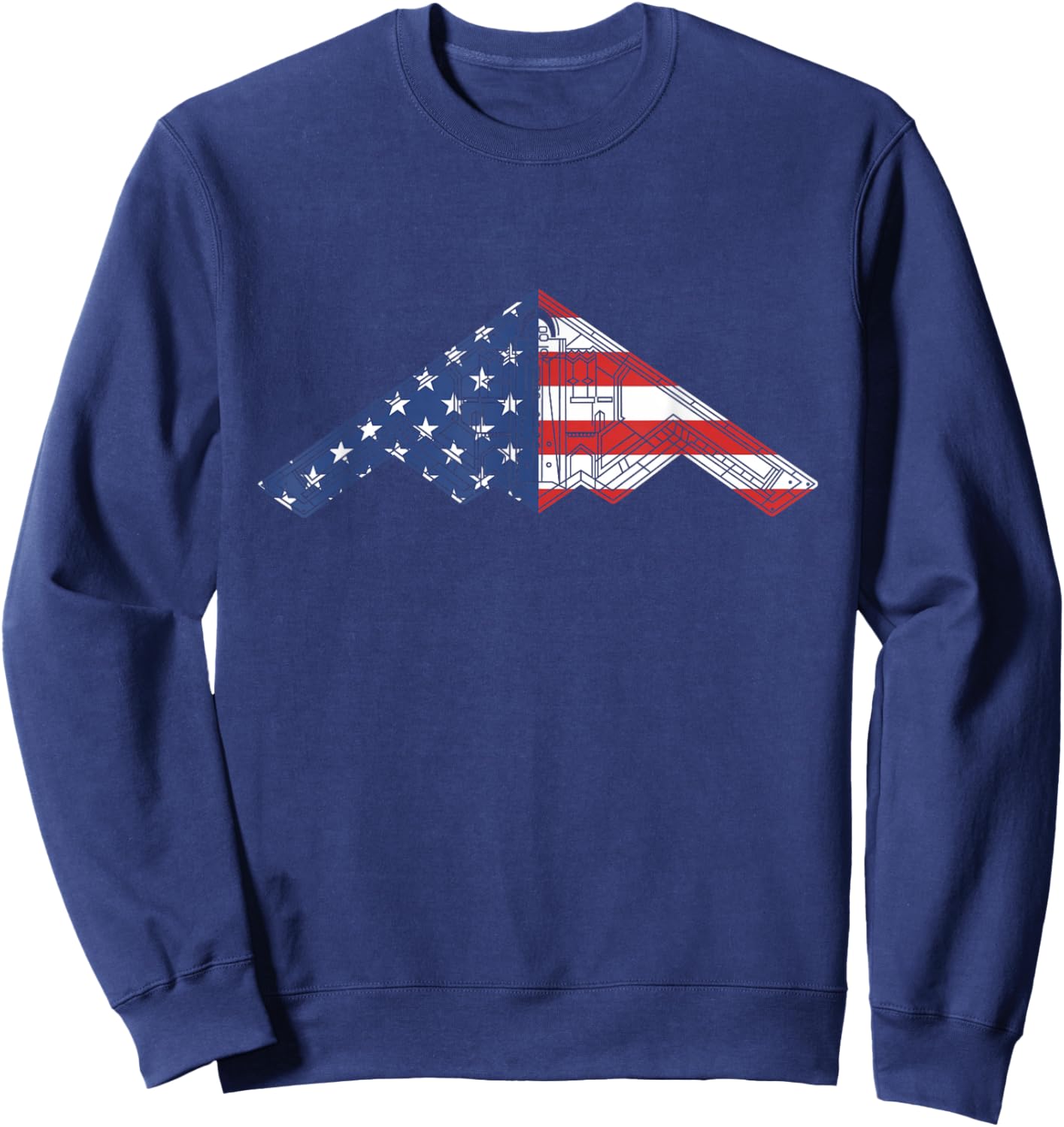 B-2 Bomber Stealth Aircraft Schematic American Flag B2 Sweatshirt - Sweatshirt | Navy