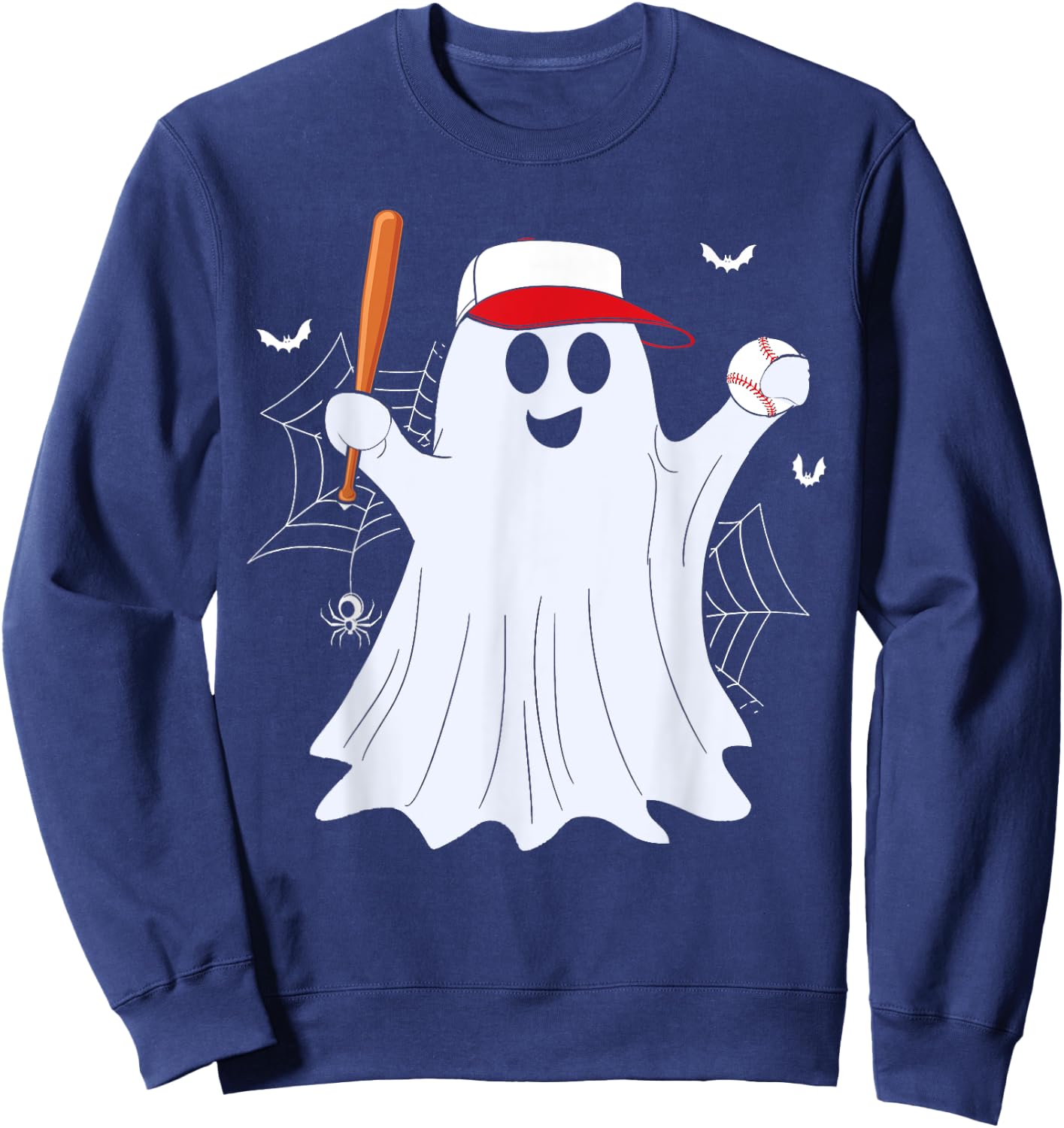 Boo Ghost Playing Baseball Funny Halloween Baseball Costume Sweatshirt - Sweatshirt | Navy