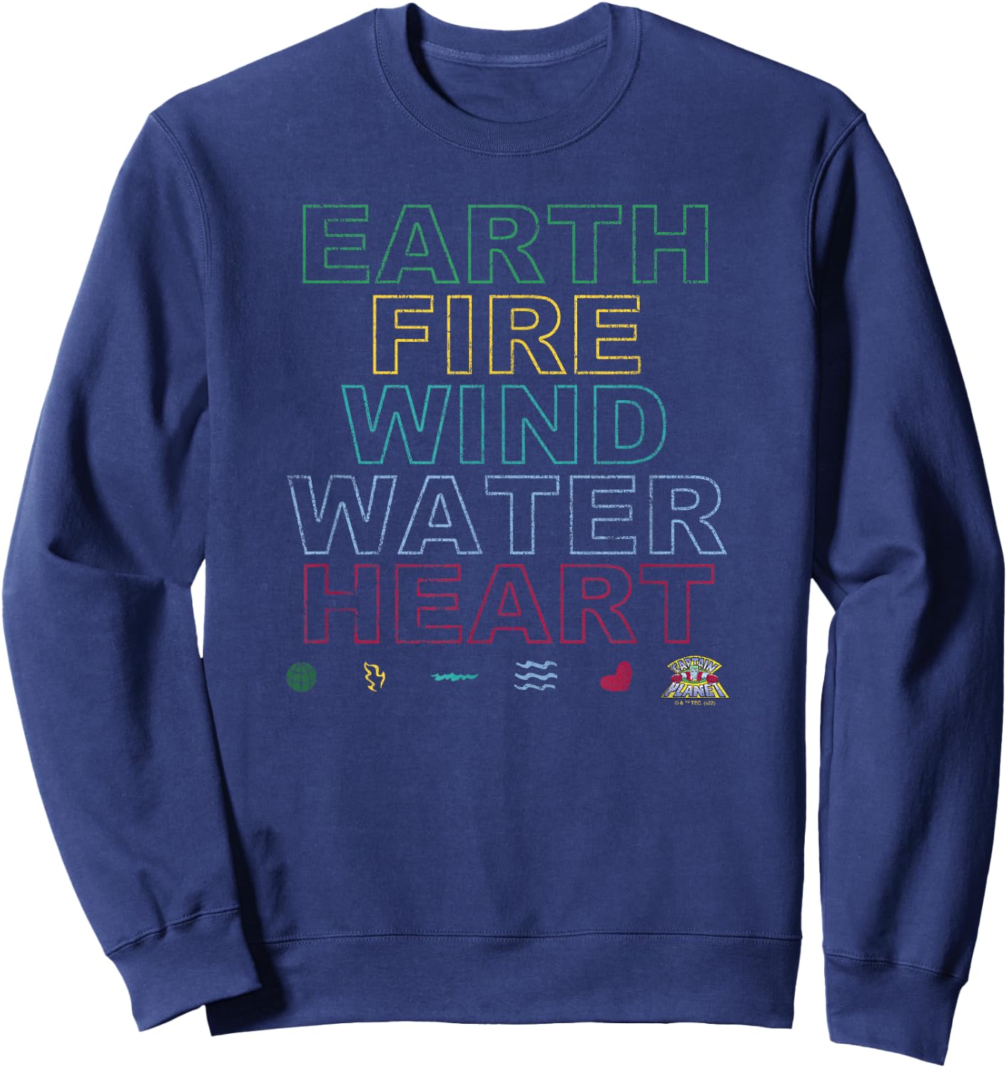 Captain Planet Earth Day Earth Wind Fire Water Heart Symbols Sweatshirt - Sweatshirt | Navy