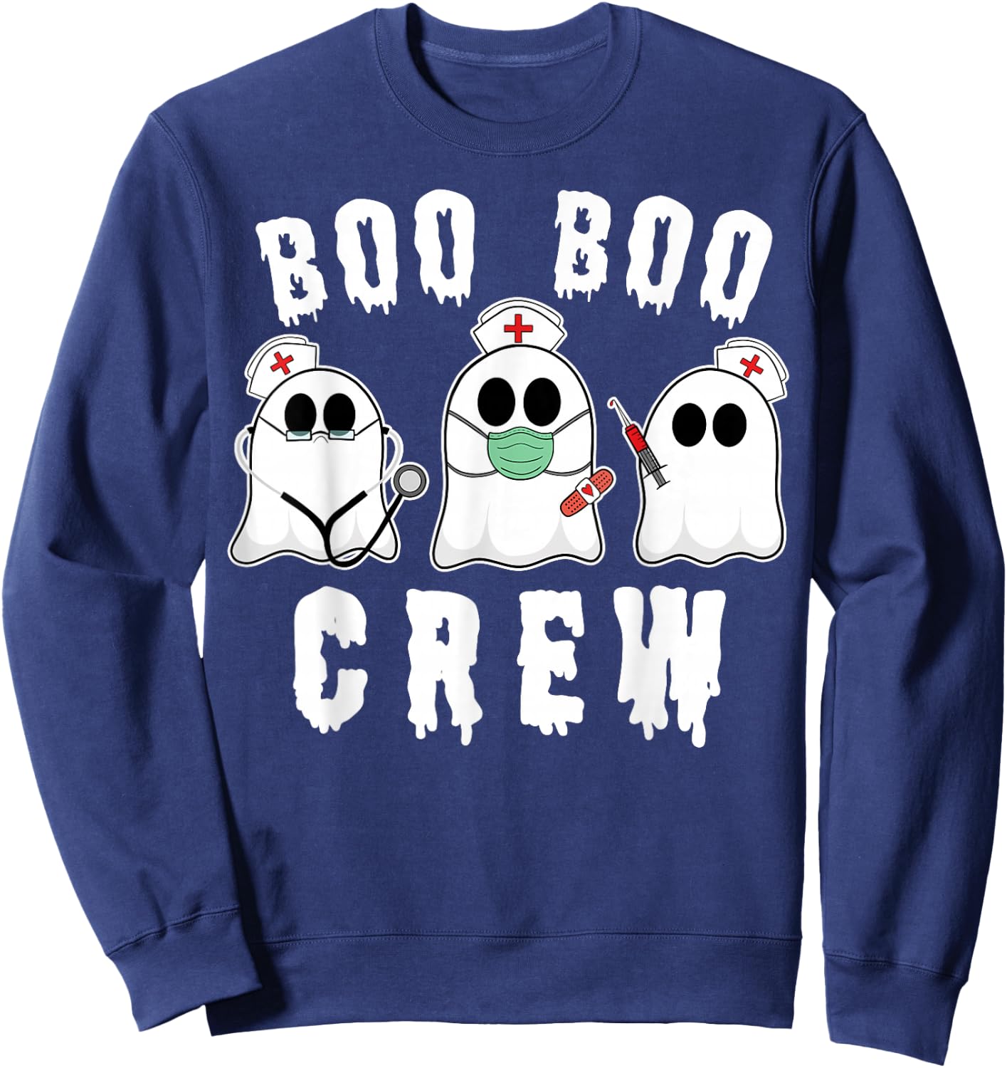 Boo Boo Crew Funny Nurse Halloween Ghost Costume Sweatshirt - Sweatshirt | Navy