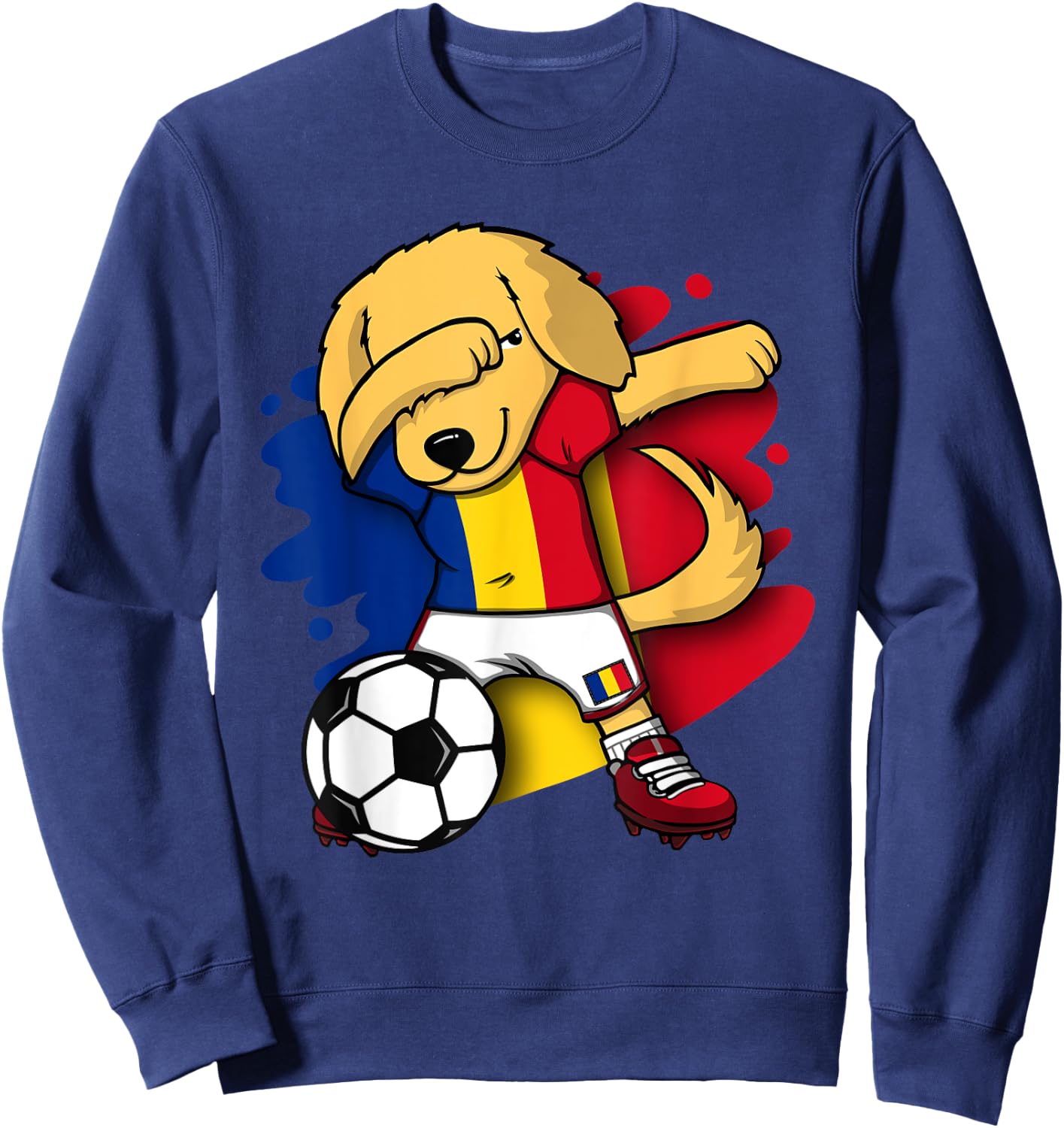 Dabbing Golden Retriever Romania Soccer Fans Jersey Football Sweatshirt - Sweatshirt | Navy