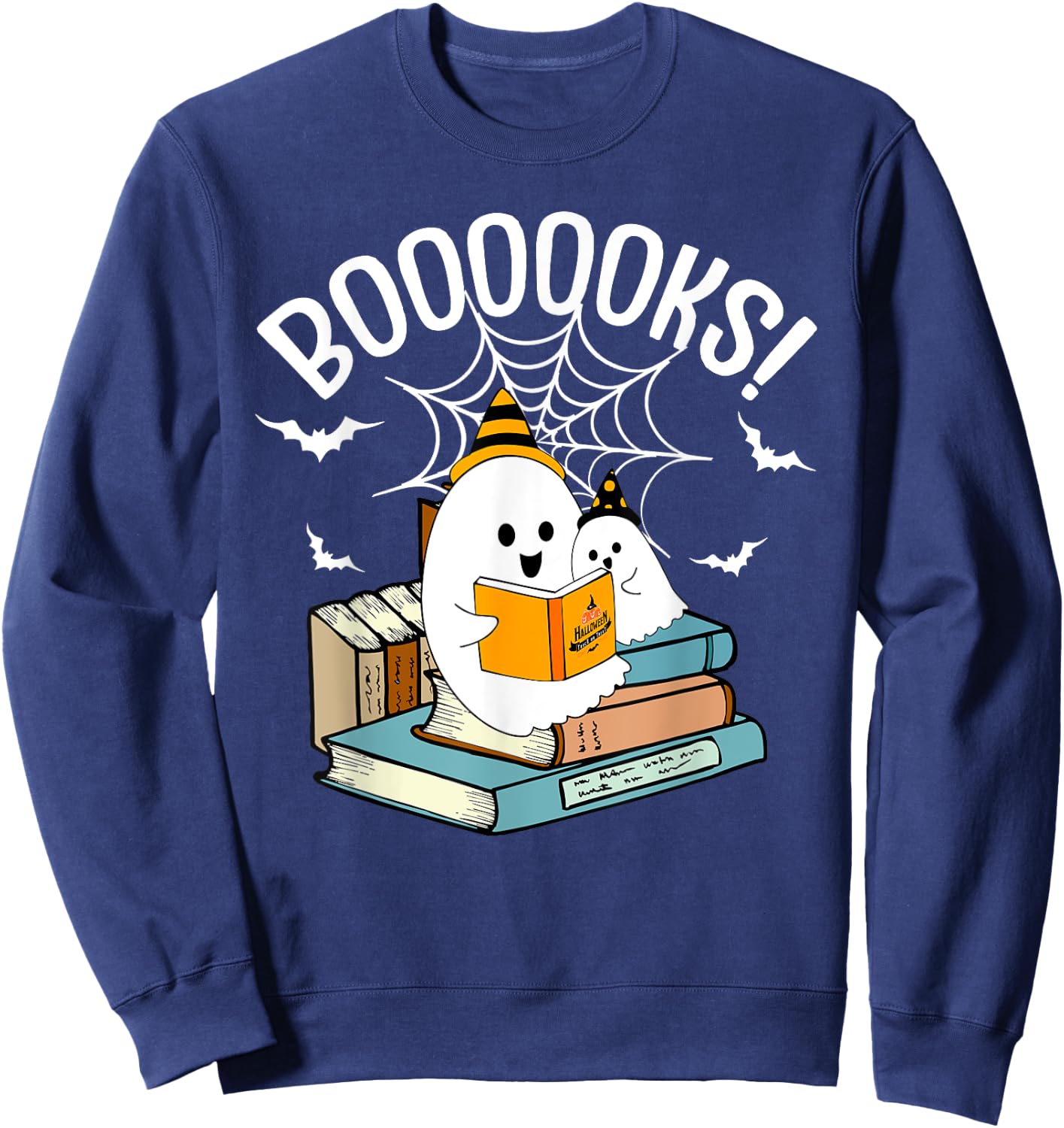 Booooks Ghost Read Books Halloween Funny Sweatshirt - Sweatshirt | Navy