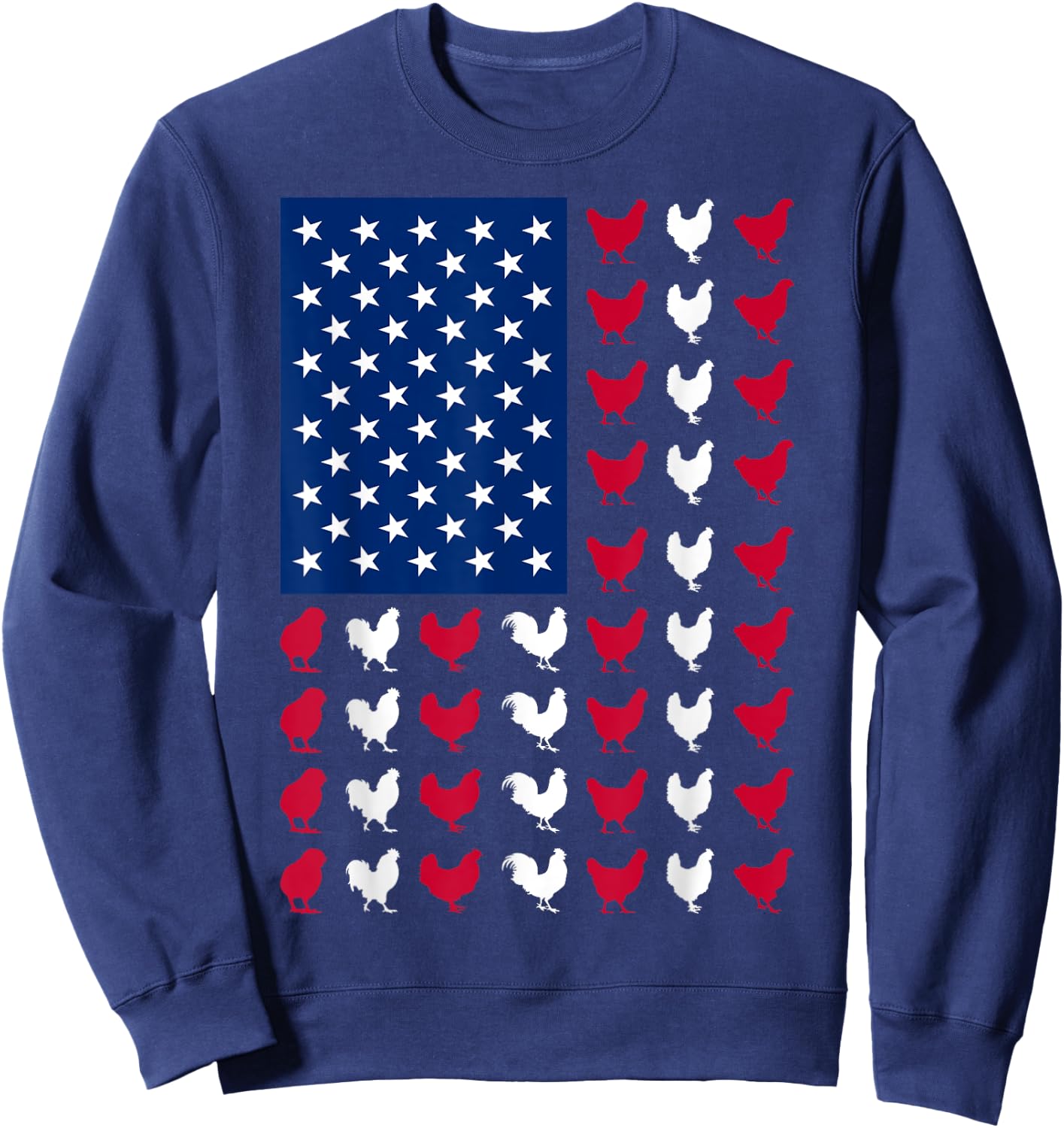 4th of July Chicken Lovers Funny USA American Flag Patriotic Sweatshirt - Sweatshirt | Navy