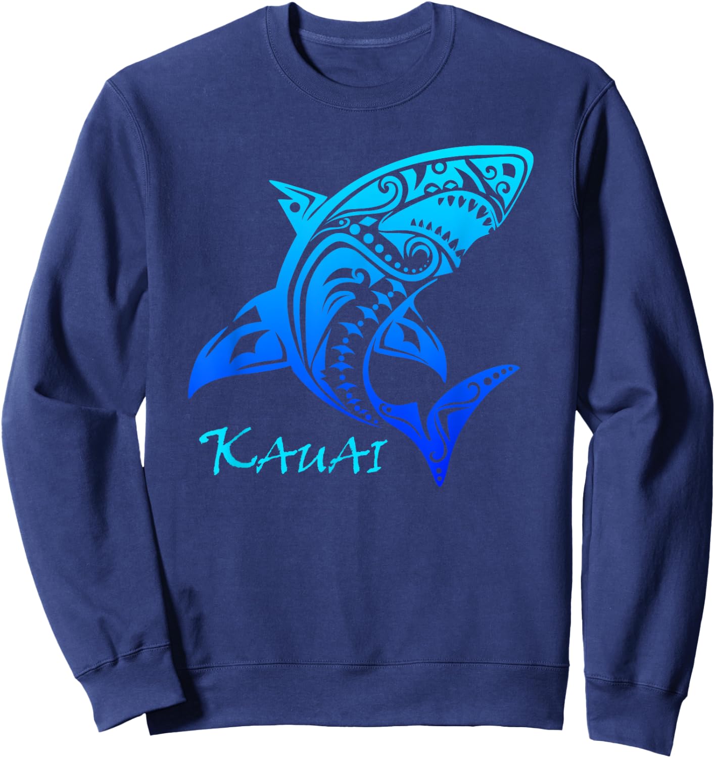 Kauai, Hawaii Vintage Retro Tribal Shark Vacation Sweatshirt - Sweatshirt | Navy