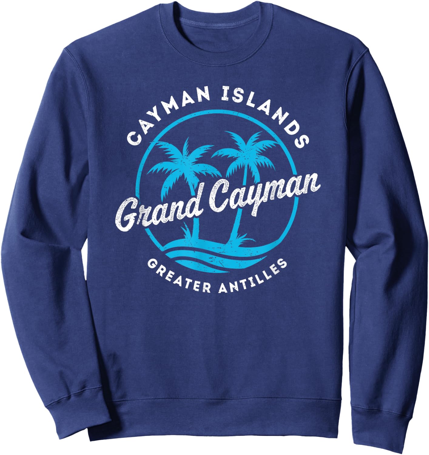 Retro Grand Cayman Islands Palm Tree Beach Vintage Vacation Sweatshirt - Sweatshirt | Navy