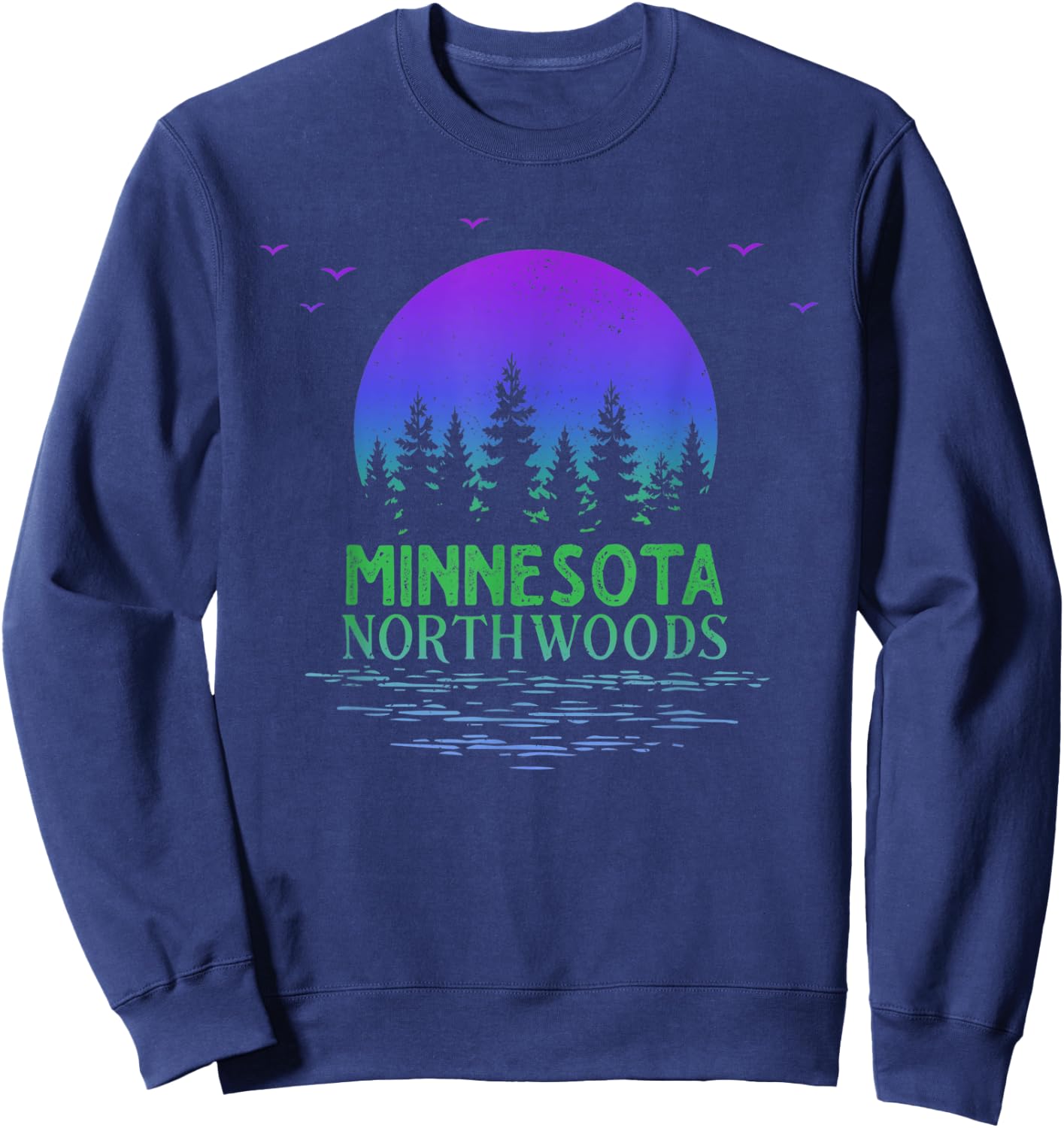 Minnesota Northwoods Moon Trees Lake Gradient Souvenir Sweatshirt - Sweatshirt | Navy