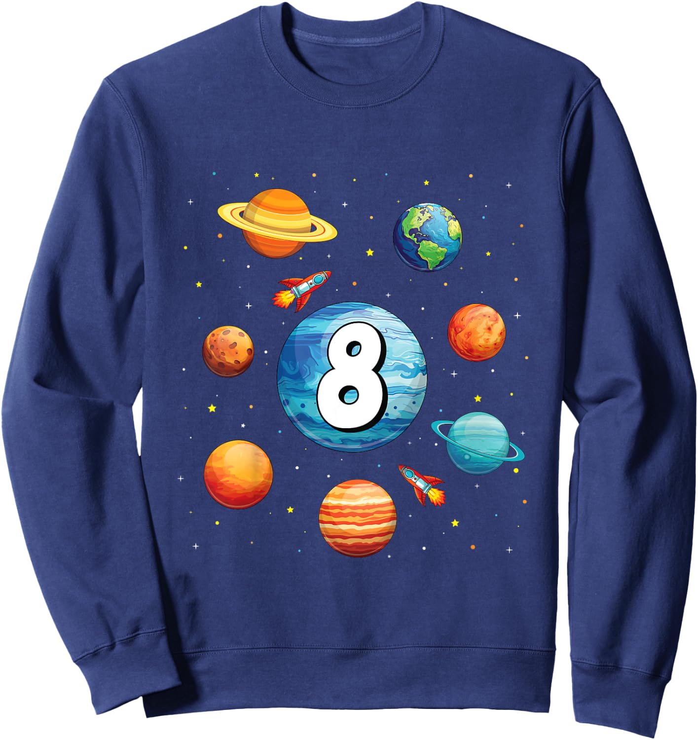 Kids 8 Year Old Shirt Boys Kids Space Solar Planets 8th Birthday Sweatshirt - Sweatshirt | Navy
