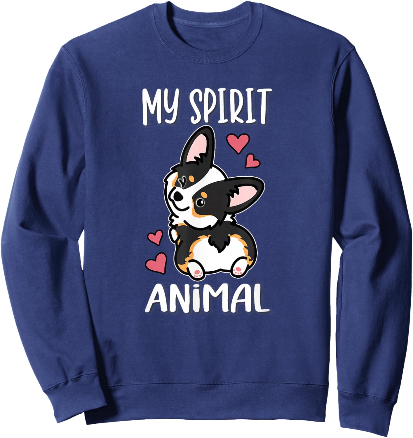 Girls Kawaii Spirit Animal Black Tricolor Corgi Lover Sweatshirt - Sweatshirt | Navy