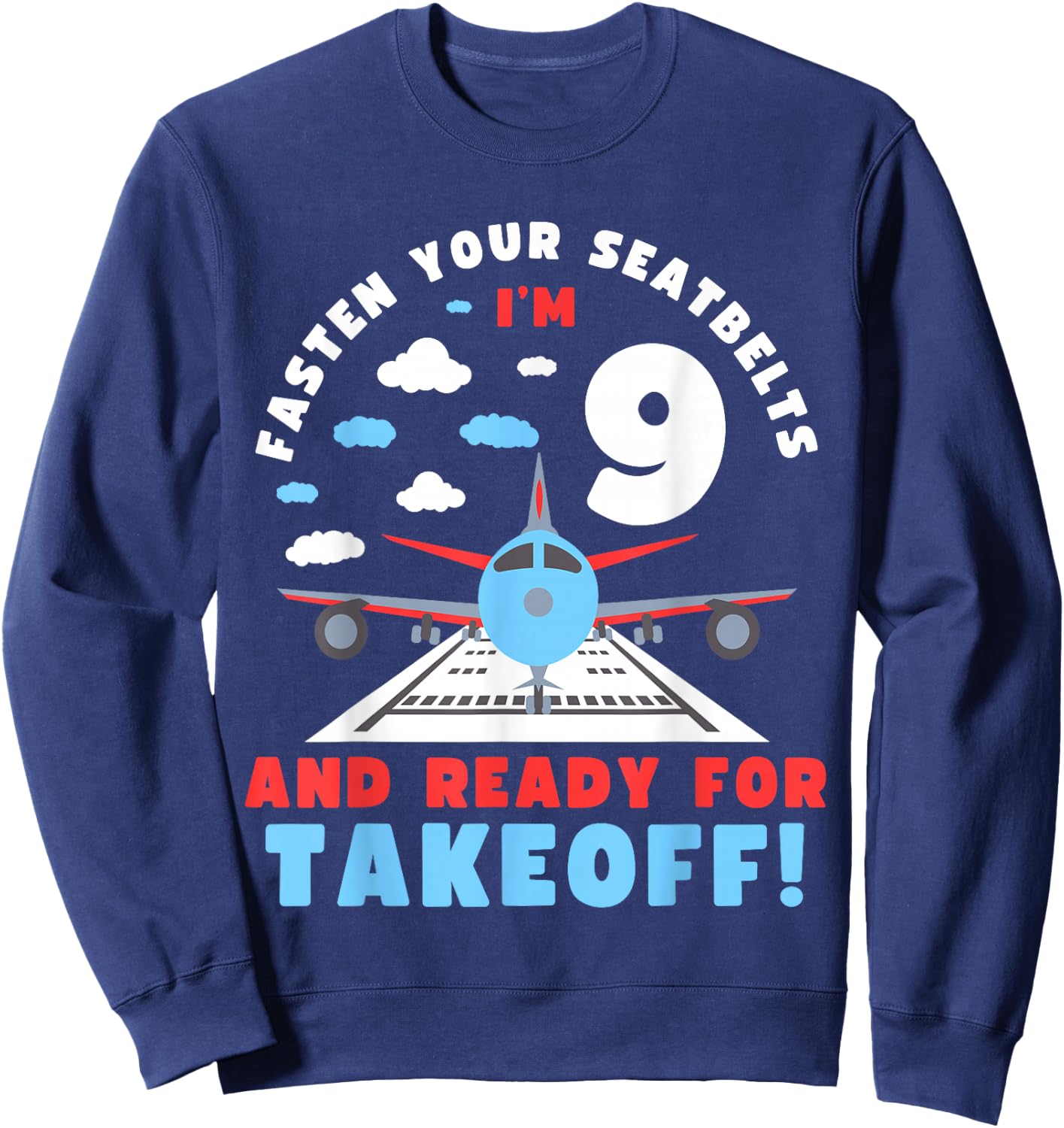 9th Birthday Airplane Take off 9 Bday Boys Kids Funny Plane Sweatshirt - Sweatshirt | Navy