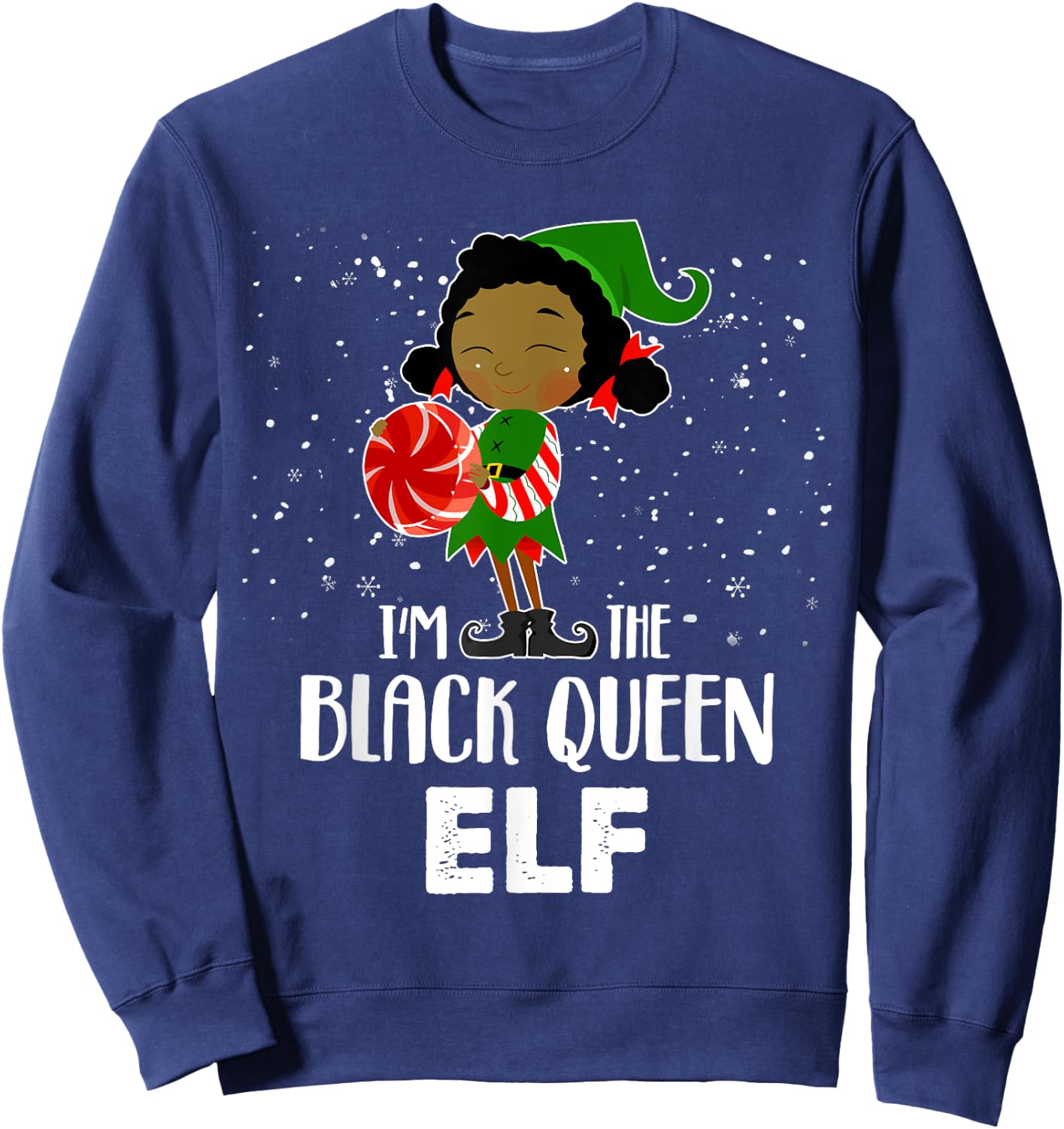 I'm the Black Queen Elf African American Girls Kid Christmas Sweatshirt - Sweatshirt | Navy