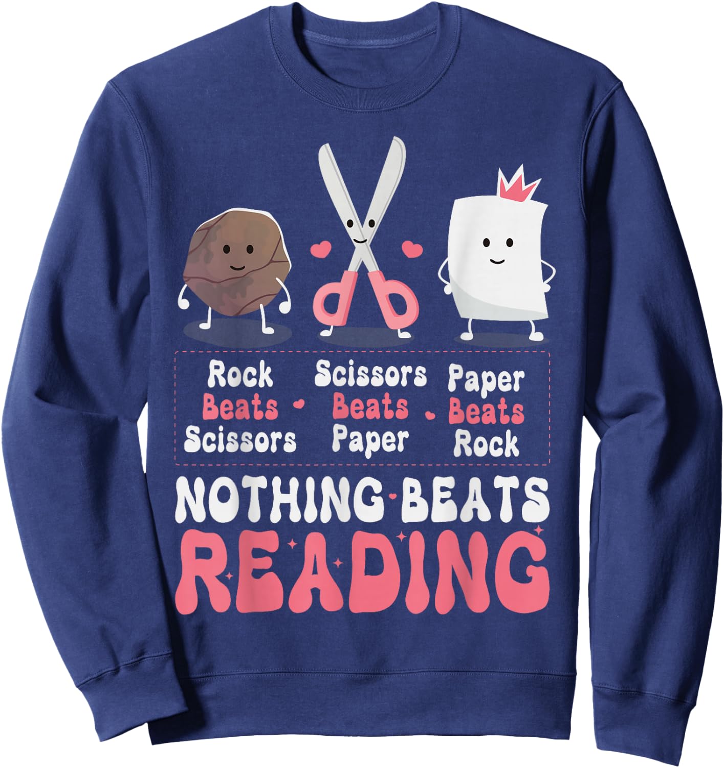 Nothing Beats Reading Book Rock Paper Scissors Funny Kids Sweatshirt - Sweatshirt | Navy