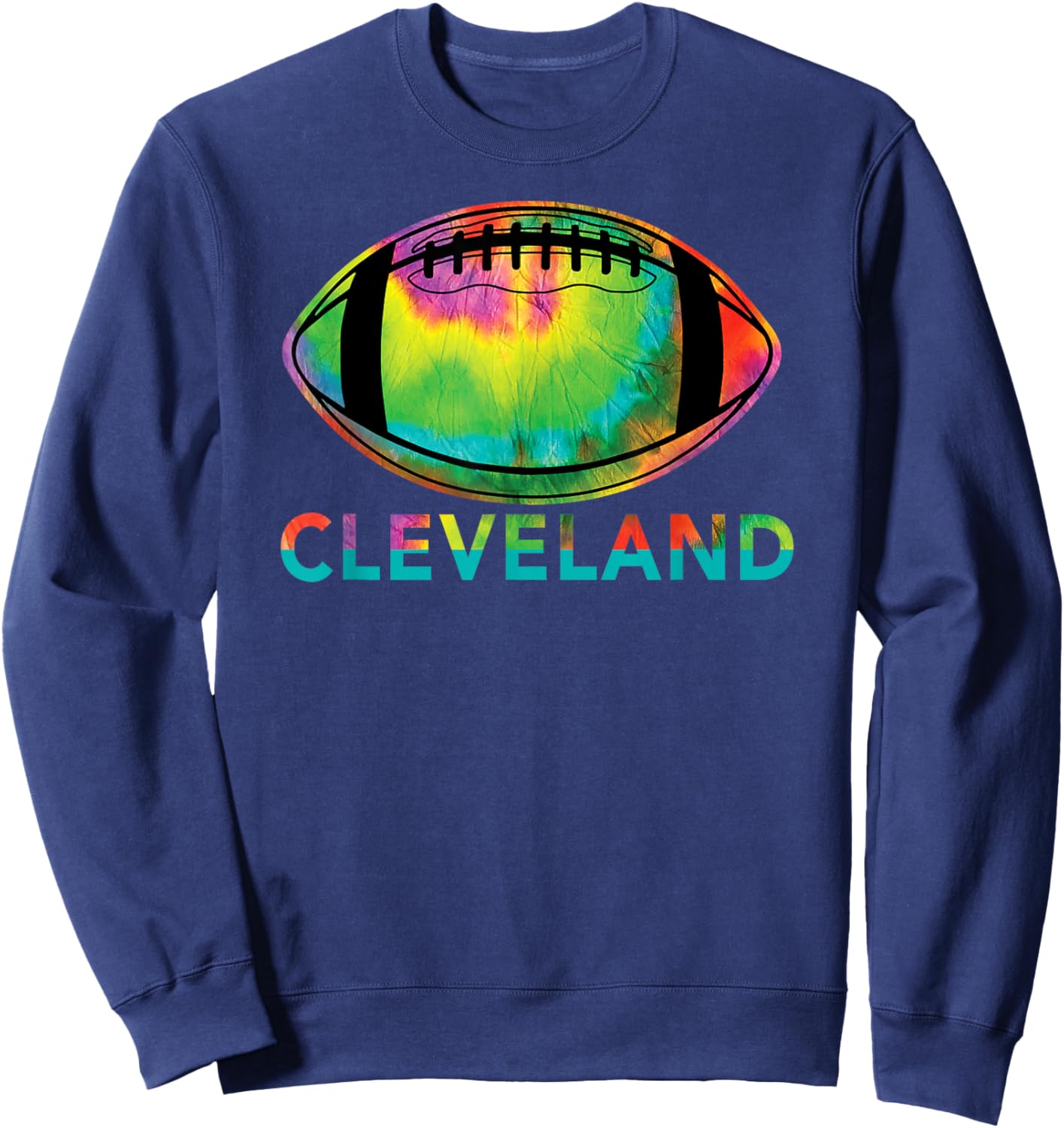 Tie Dye Football Cleveland Kids Cotton Blend , Black, S, Short Sleeve, , Modern Tie-Dye Design, Football Lifestyle, Sports, School, Celebration Sweatshirt - Sweatshirt | Navy