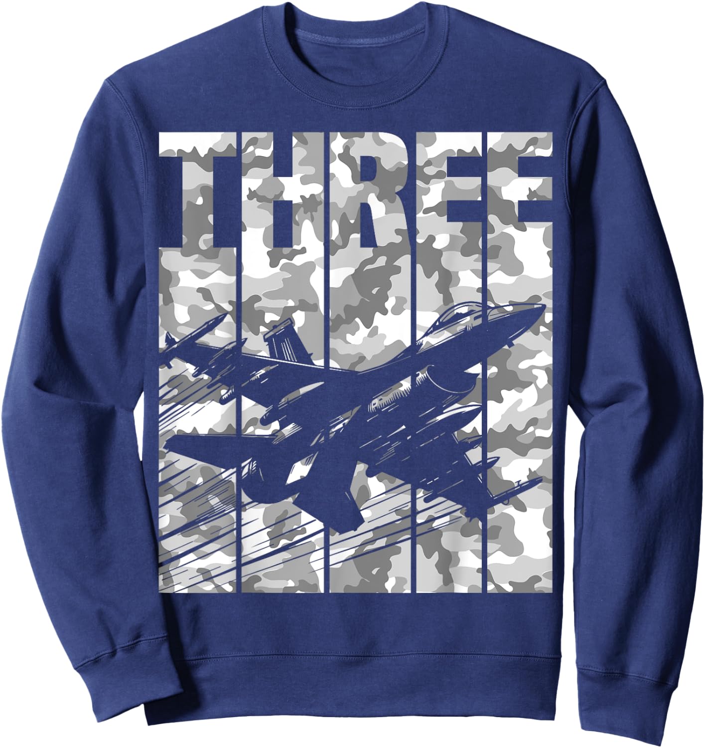 Military Fighter Jet Camo Three Year Old Boys 3rd Birthday Sweatshirt - Sweatshirt | Navy