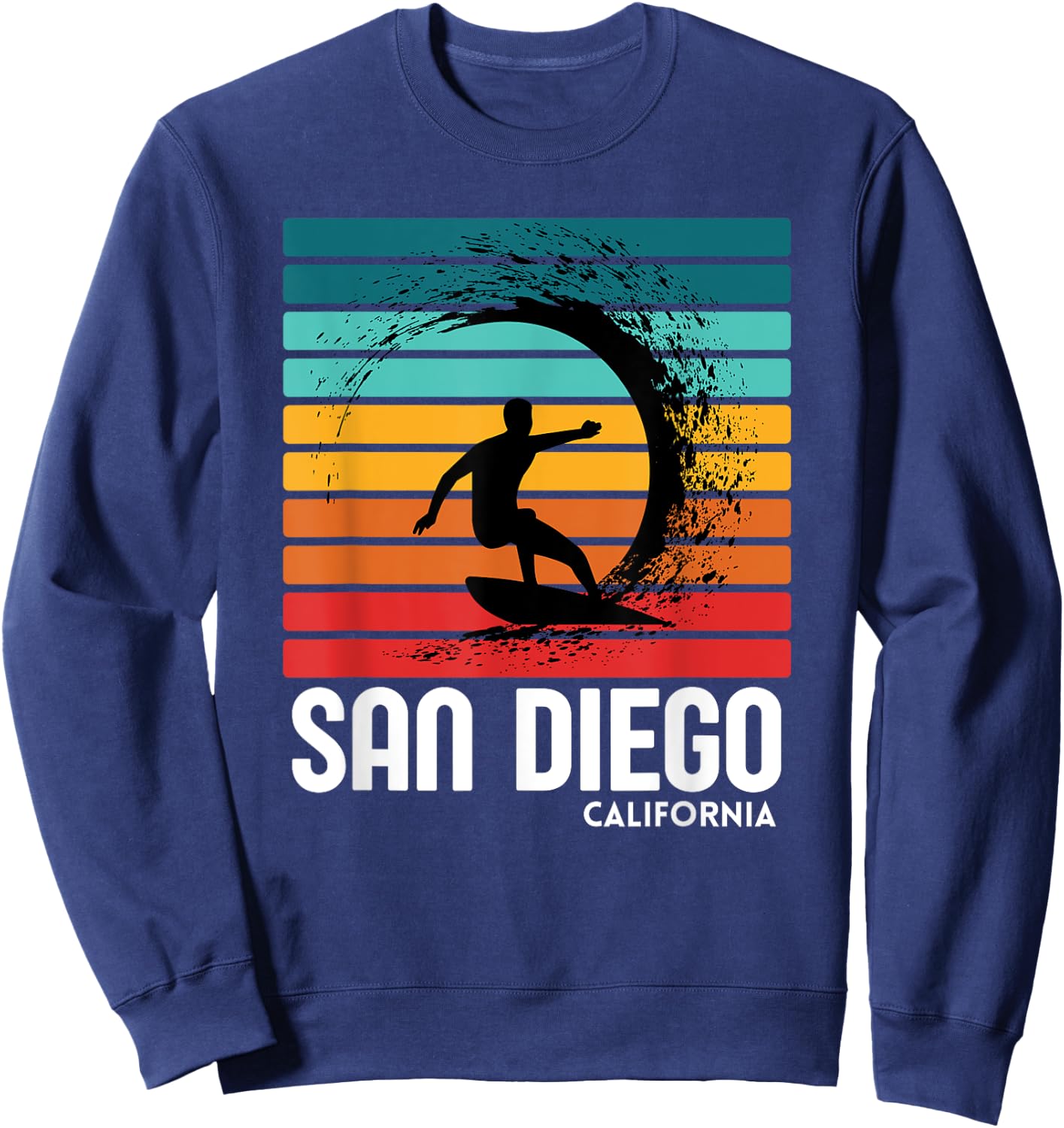 Surf San Diego California Beach Vintage Retro Surfing Sweatshirt - Sweatshirt | Navy