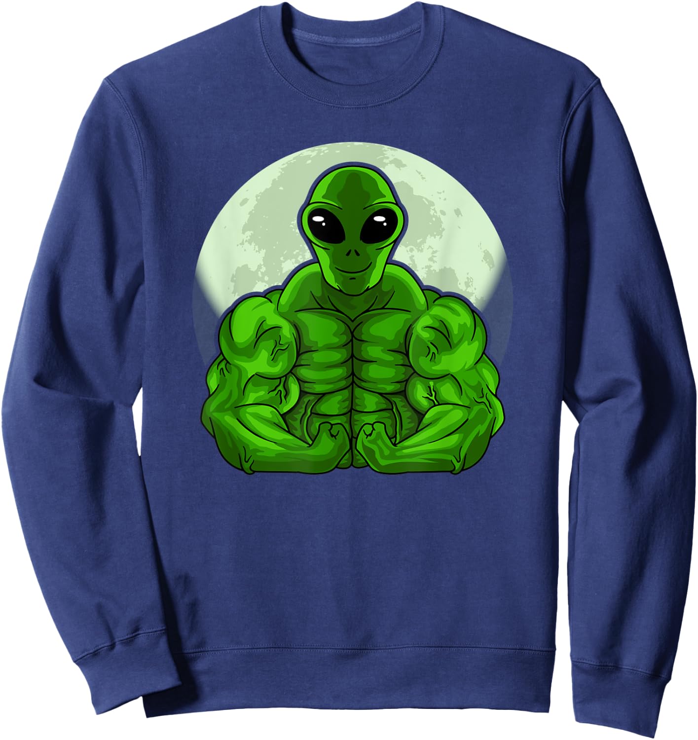 Buff Green Alien Head Conspiracy Theory Extraterrestrial UFO Sweatshirt - Sweatshirt | Navy