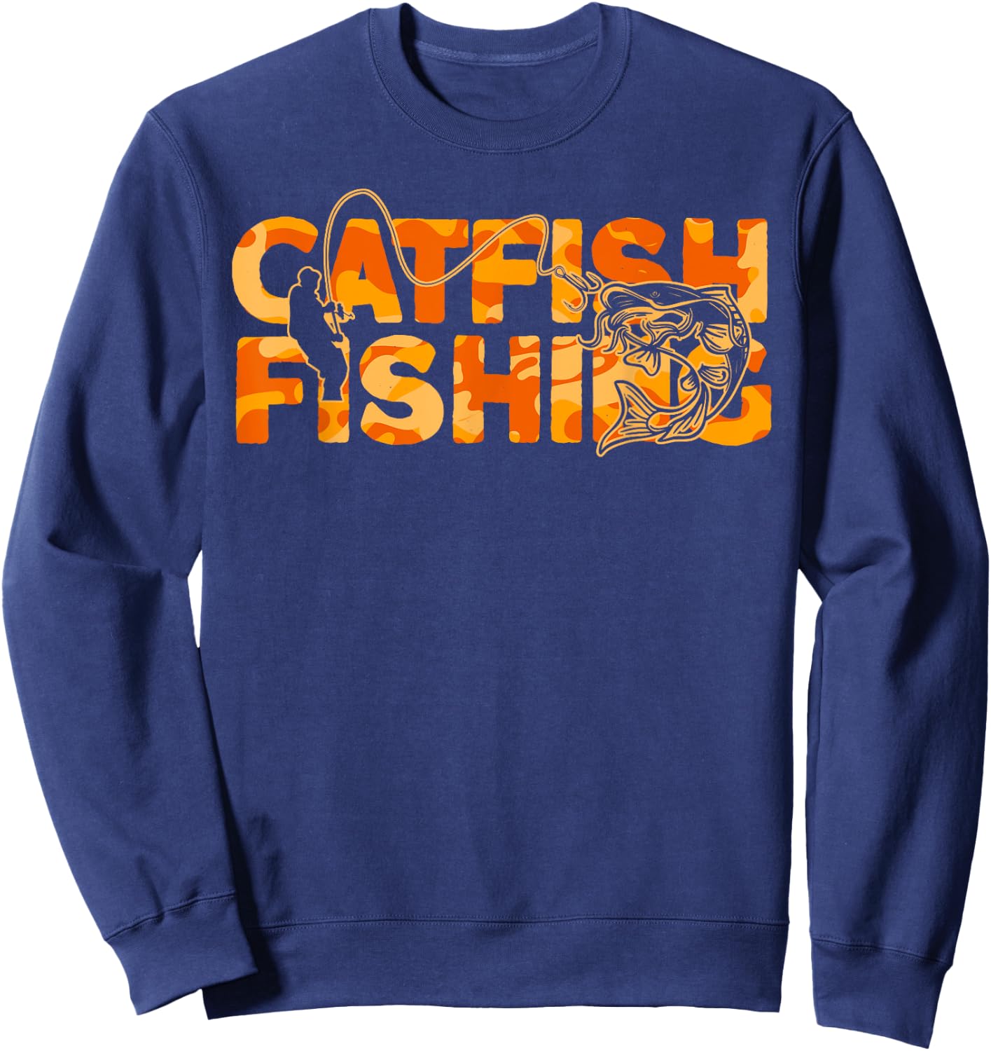 Catfish Fisherman Orange Camouflage Catfish Fishing Sweatshirt - Sweatshirt | Navy