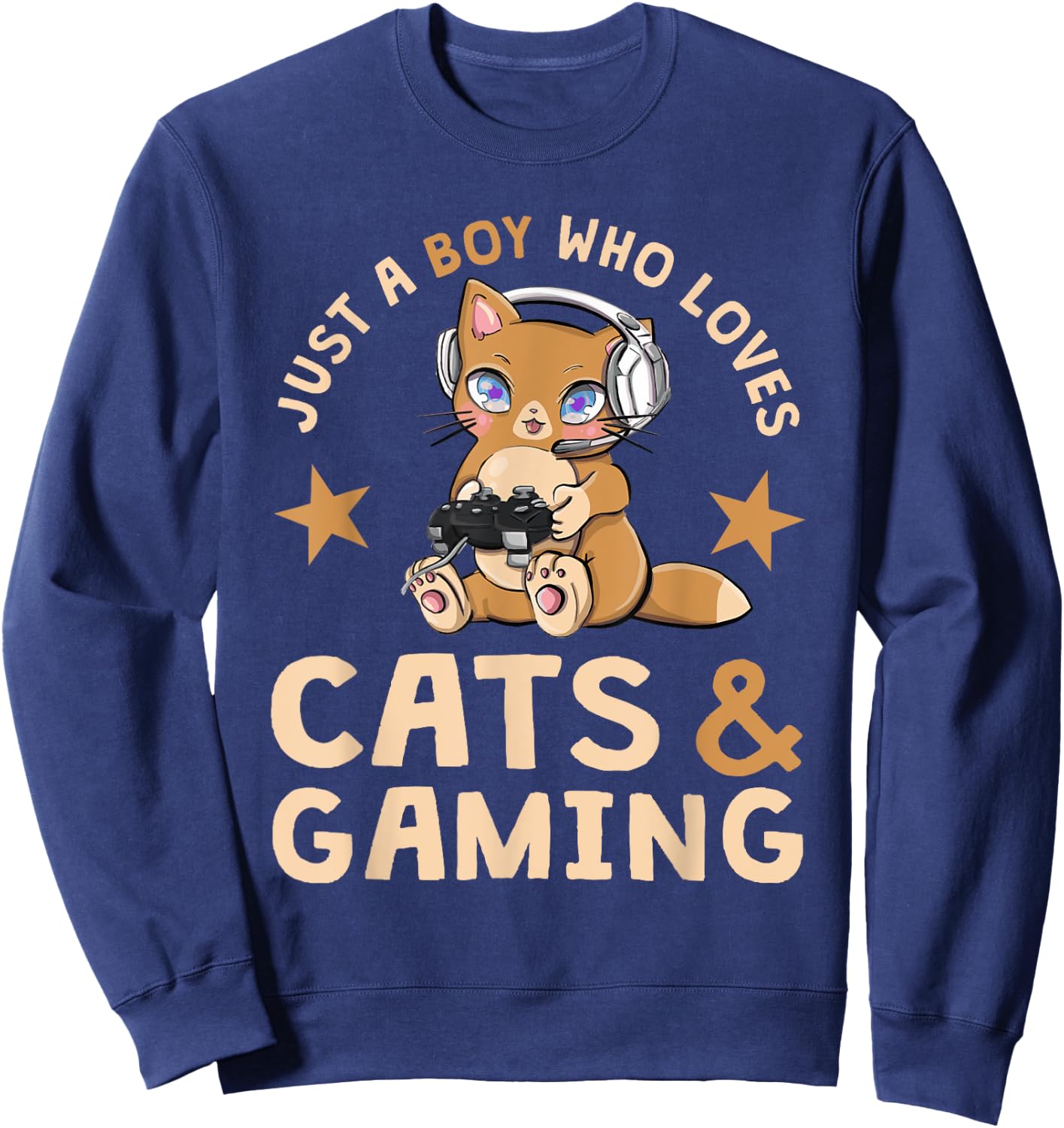 Just A Boy Who Loves Cats And Gaming Cute Gamer Cat Sweatshirt - Sweatshirt | Navy
