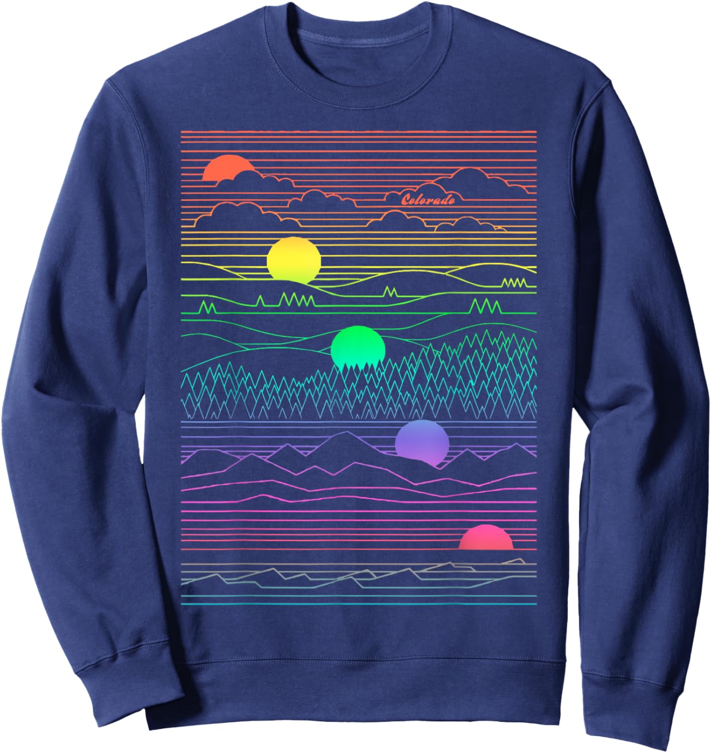 Colorado Mountain Line Art 80's Colorful Colorado Gifts Sweatshirt - Sweatshirt | Navy