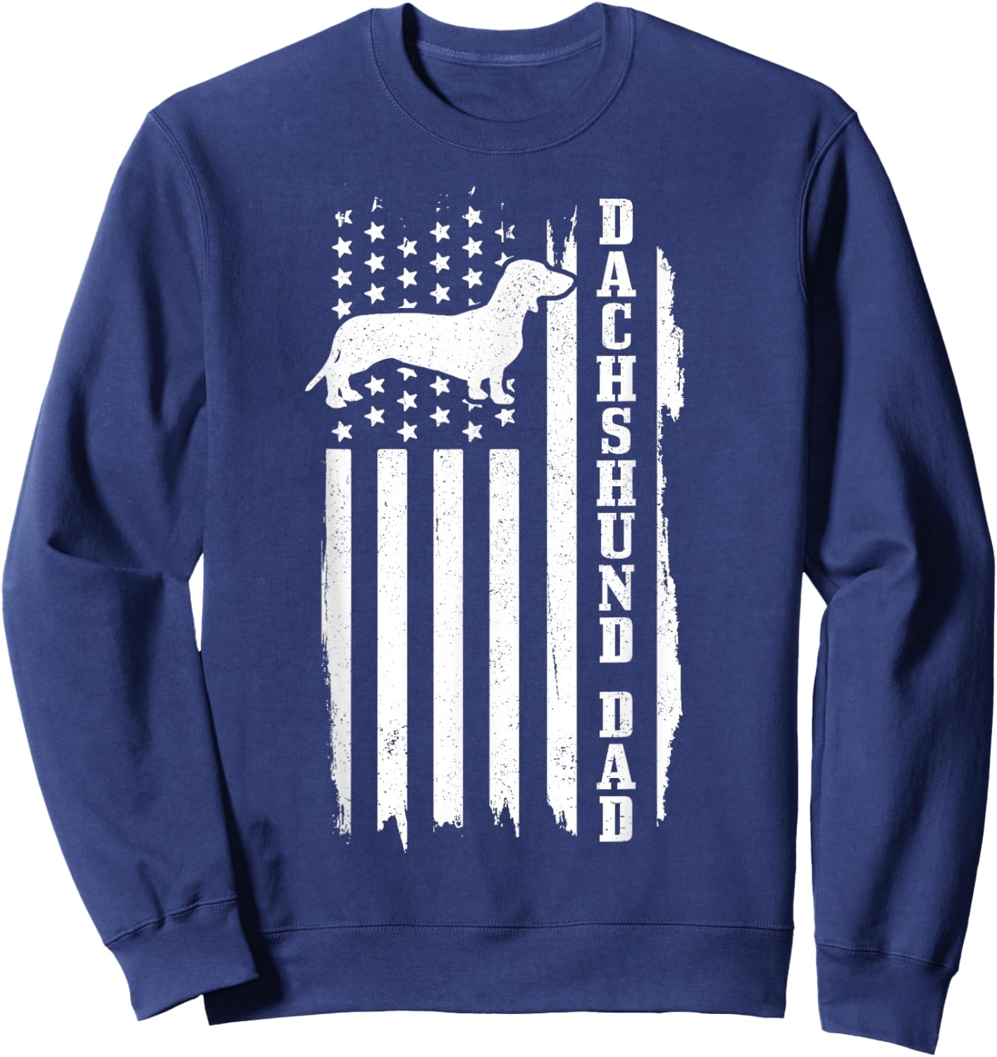 Dachshund Dad Vintage American Flag Patriotic Sweatshirt - Sweatshirt | Navy