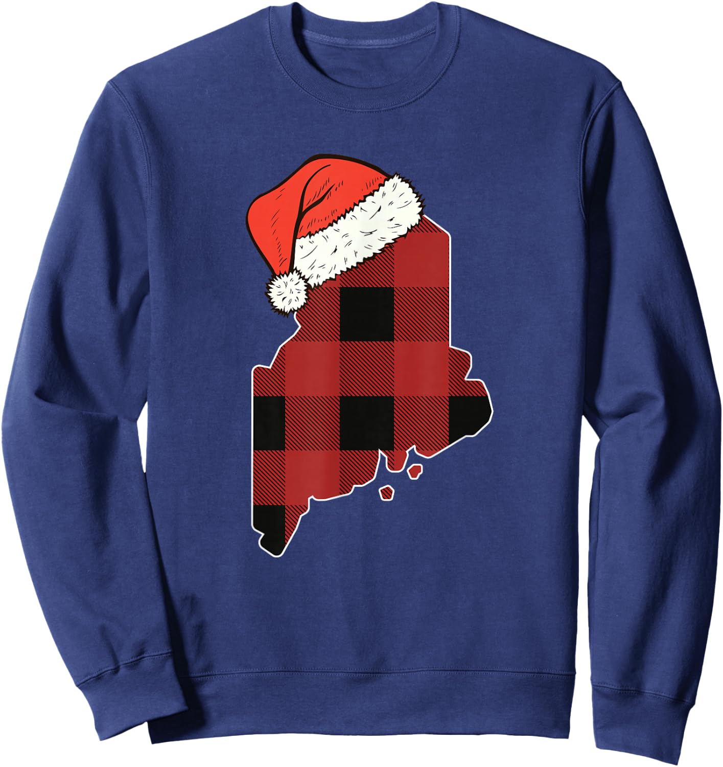 Maine Plaid Christmas Santa Hat Holiday Matching Design Sweatshirt - Sweatshirt | Navy