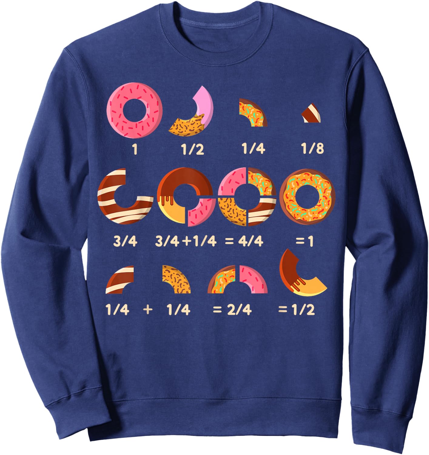 Donut Quick Math Fractions Donuts Math Teachers Sweatshirt - Sweatshirt | Navy