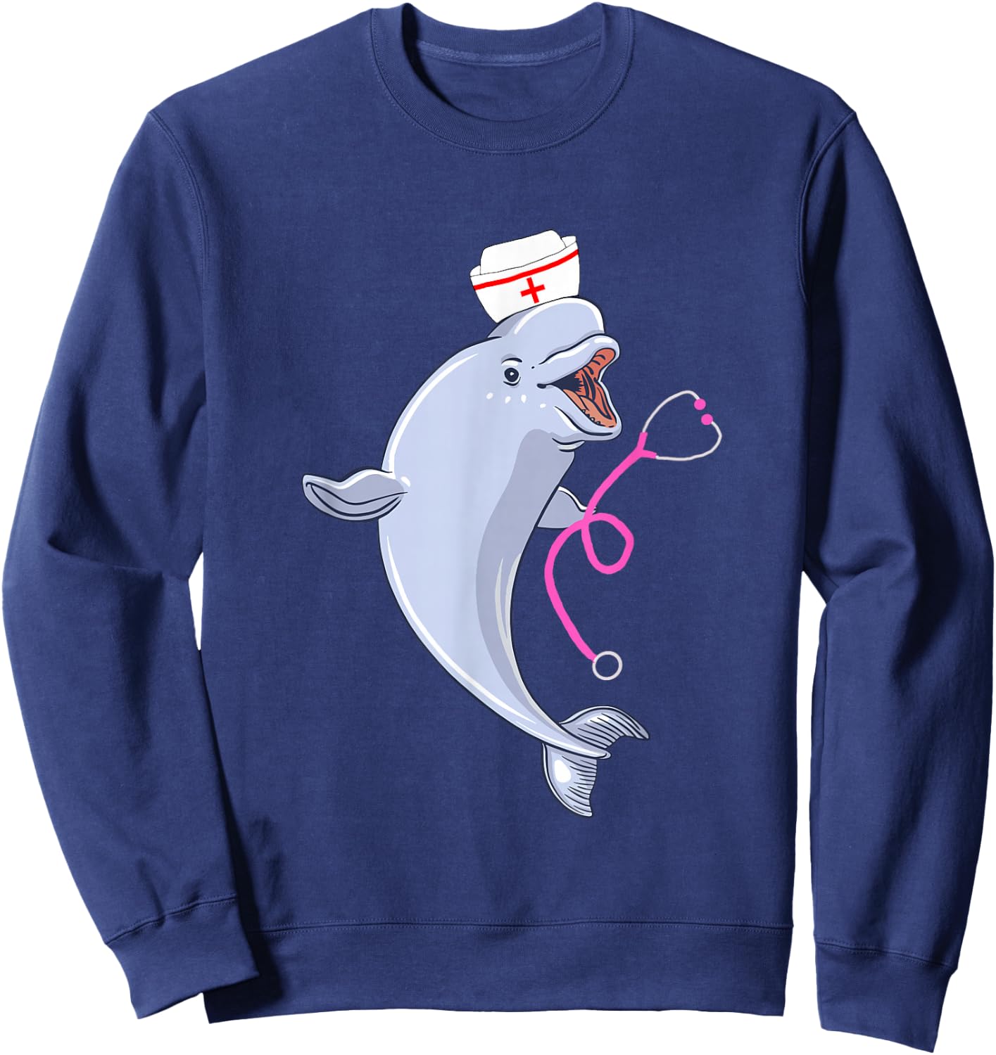 Beluga Whale Medical Nurse Medic RN White Arctic Whale Sweatshirt - Sweatshirt | Navy