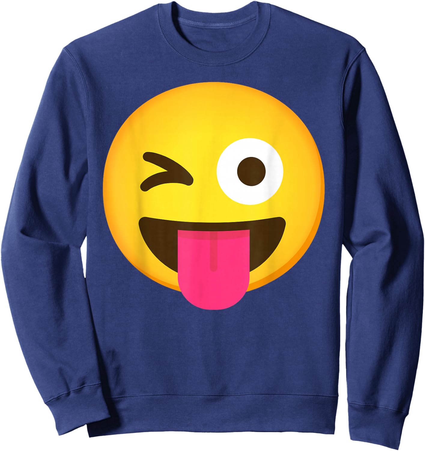 Emoticon Winking Face with Stuck-Out Tongue and Winking Eye Sweatshirt - Sweatshirt | Navy