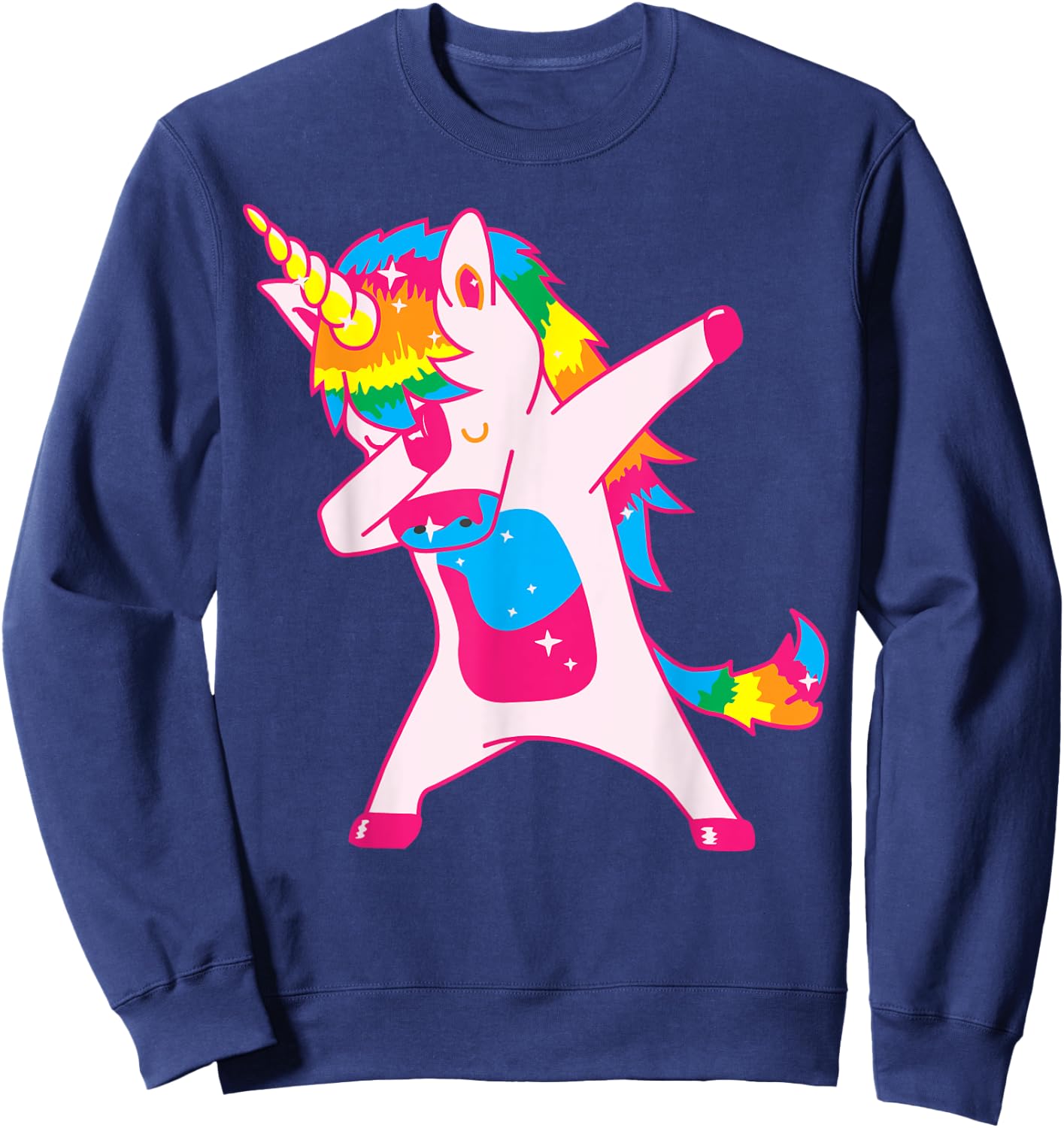 Unicorn Dancing: Pink Fluffy Unicorns Dancing On Rainbows Sweatshirt - Sweatshirt | Navy