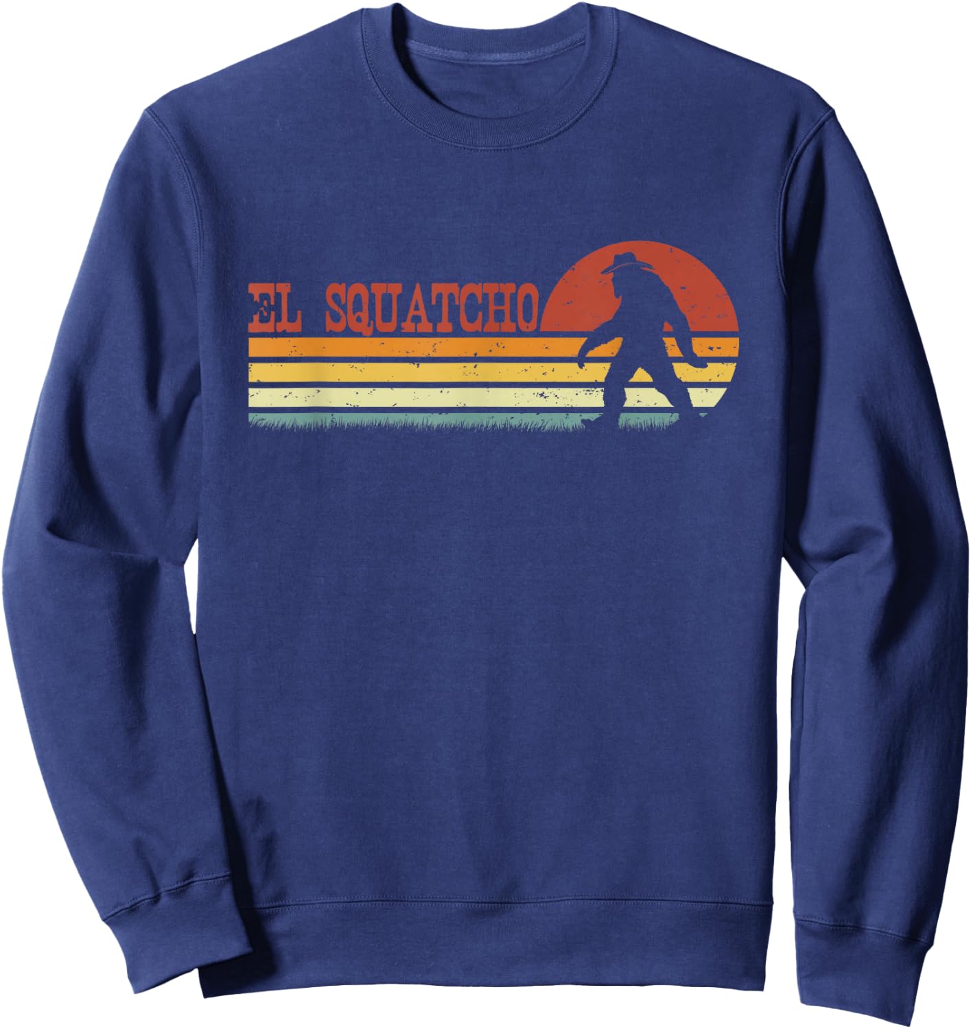 El Squatcho - Funny Retro Stripes Bigfoot Cinco de Mayo Sweatshirt - Sweatshirt | Navy