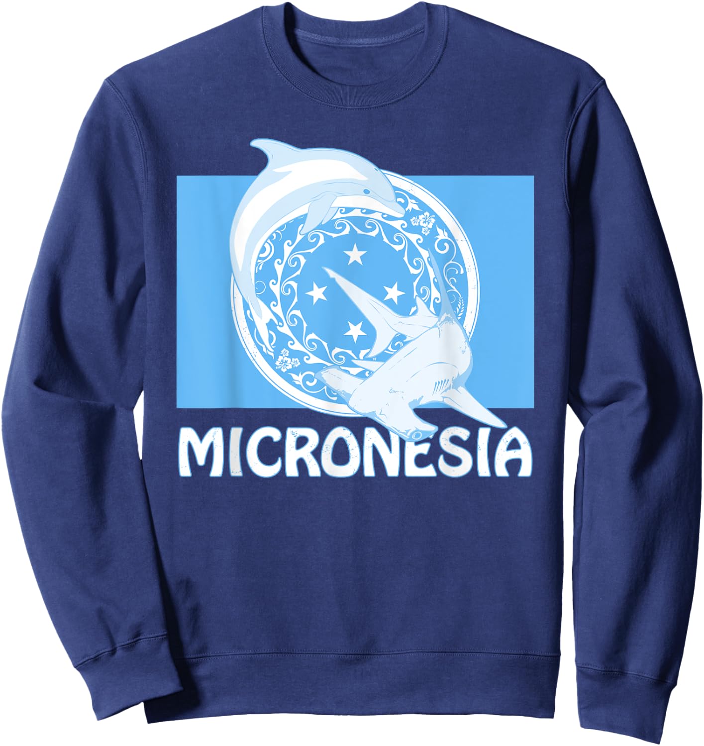 Micronesian Flag of Micronesia Dolphin and Hammerhead Shark Sweatshirt - Sweatshirt | Navy