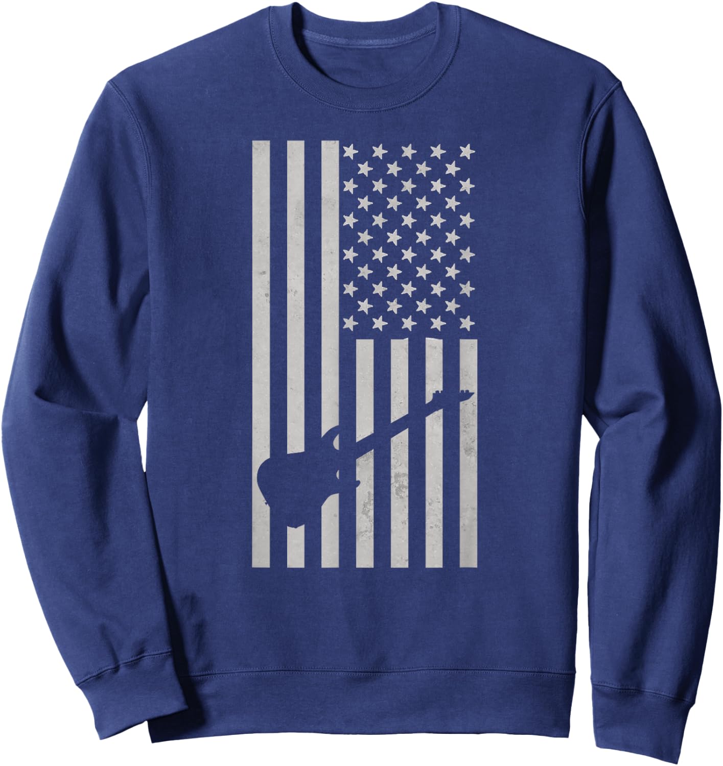 American Flag Electric Guitar Monochrome Patriotic Musician Sweatshirt - Sweatshirt | Navy