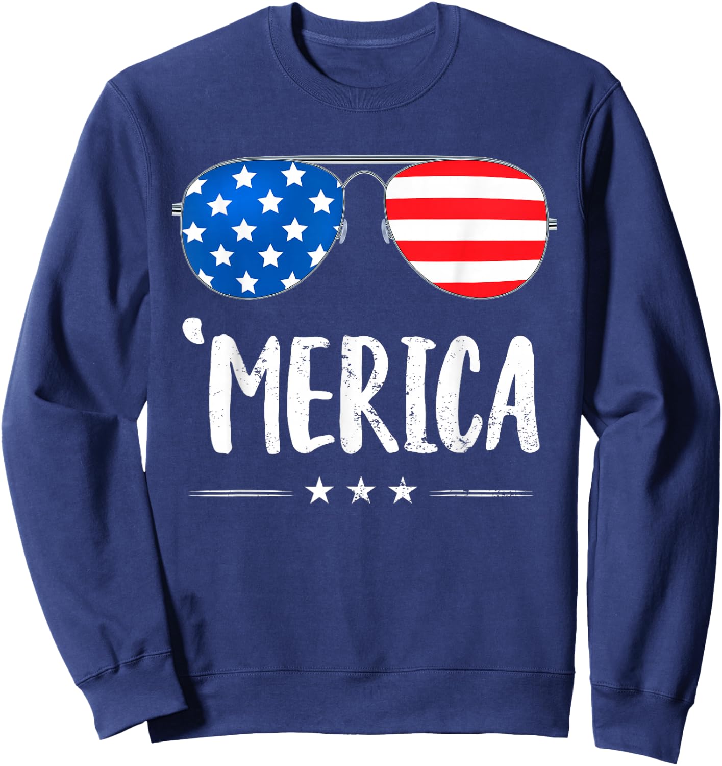 Merica Sunglasses 4th of July Boys Girls USA Flag Patriotic Sweatshirt - Sweatshirt | Navy