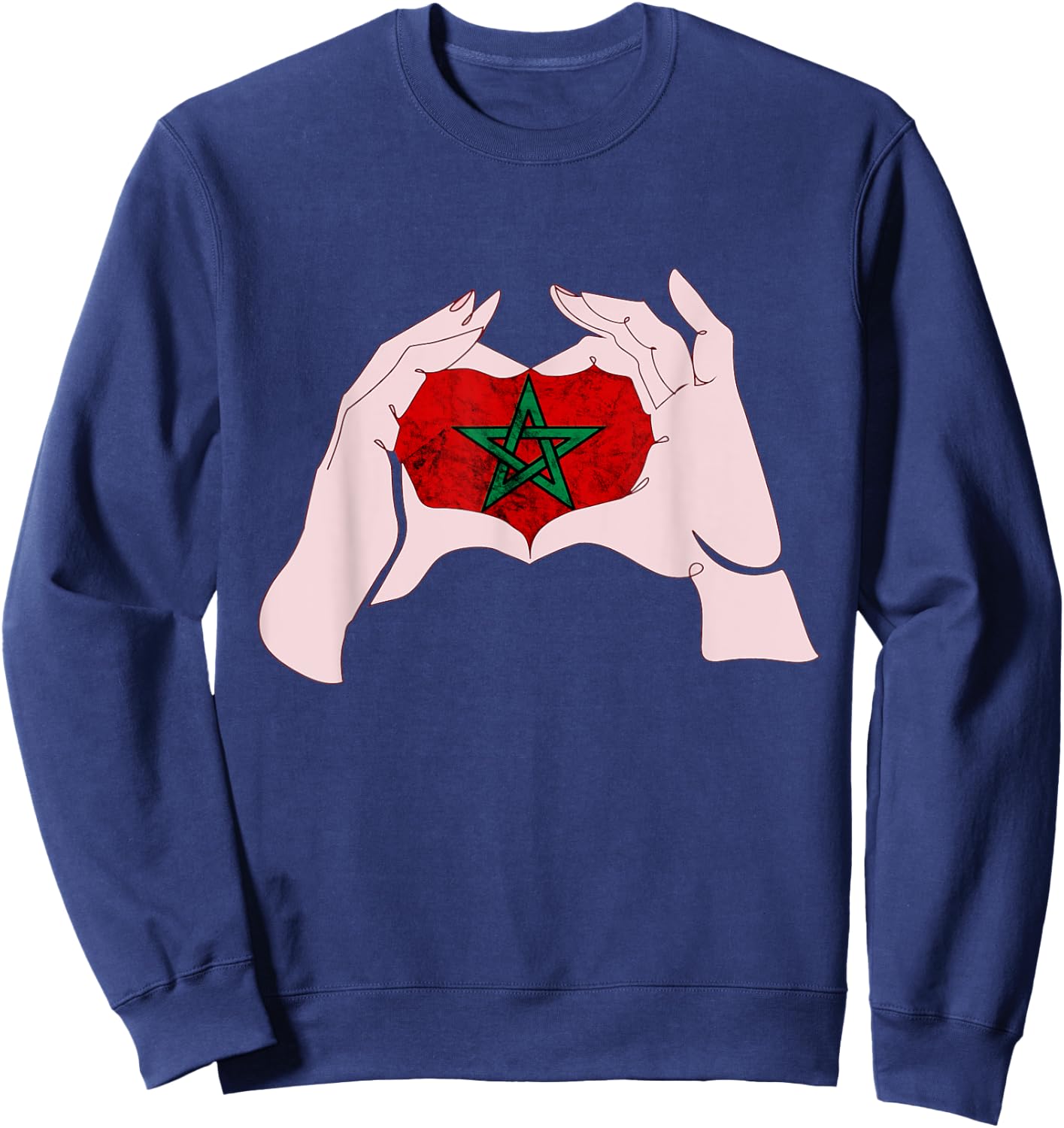 Morocco Heart Send Love Moroccan Flag Hand Moroccan Pride Sweatshirt - Sweatshirt | Navy
