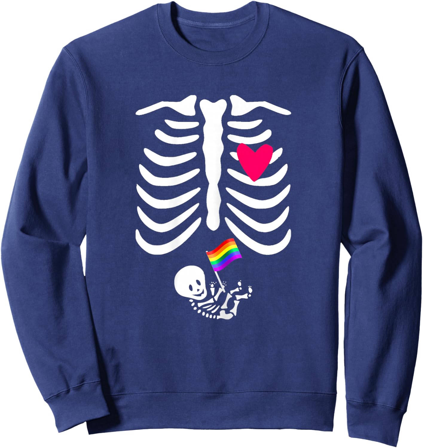 Halloween Lesbian Pregnancy Pride Baby Pregnant Skeleton Sweatshirt - Sweatshirt | Navy