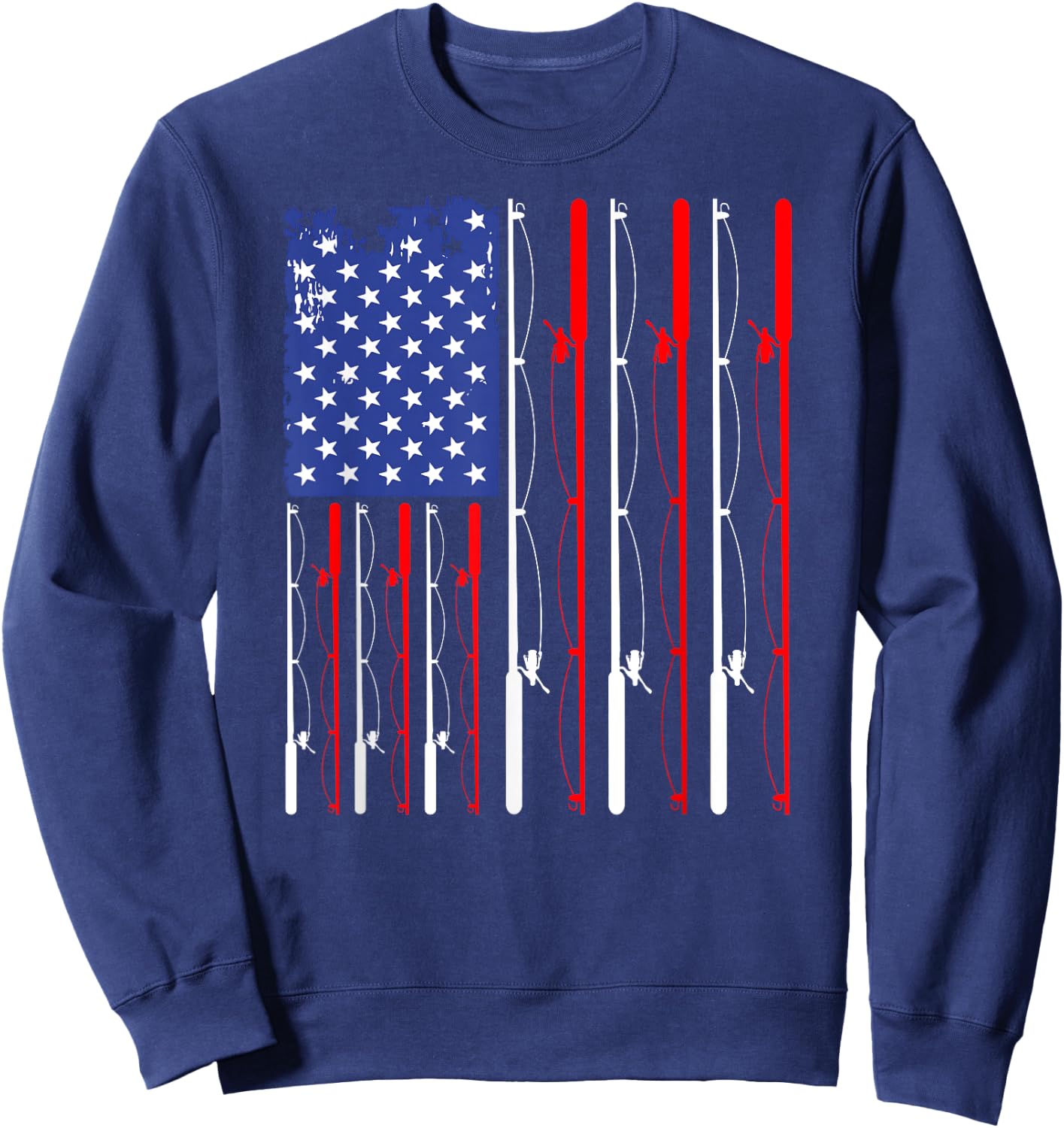 American Flag Fishing Rod Fishing Lover Sweatshirt - Sweatshirt | Navy