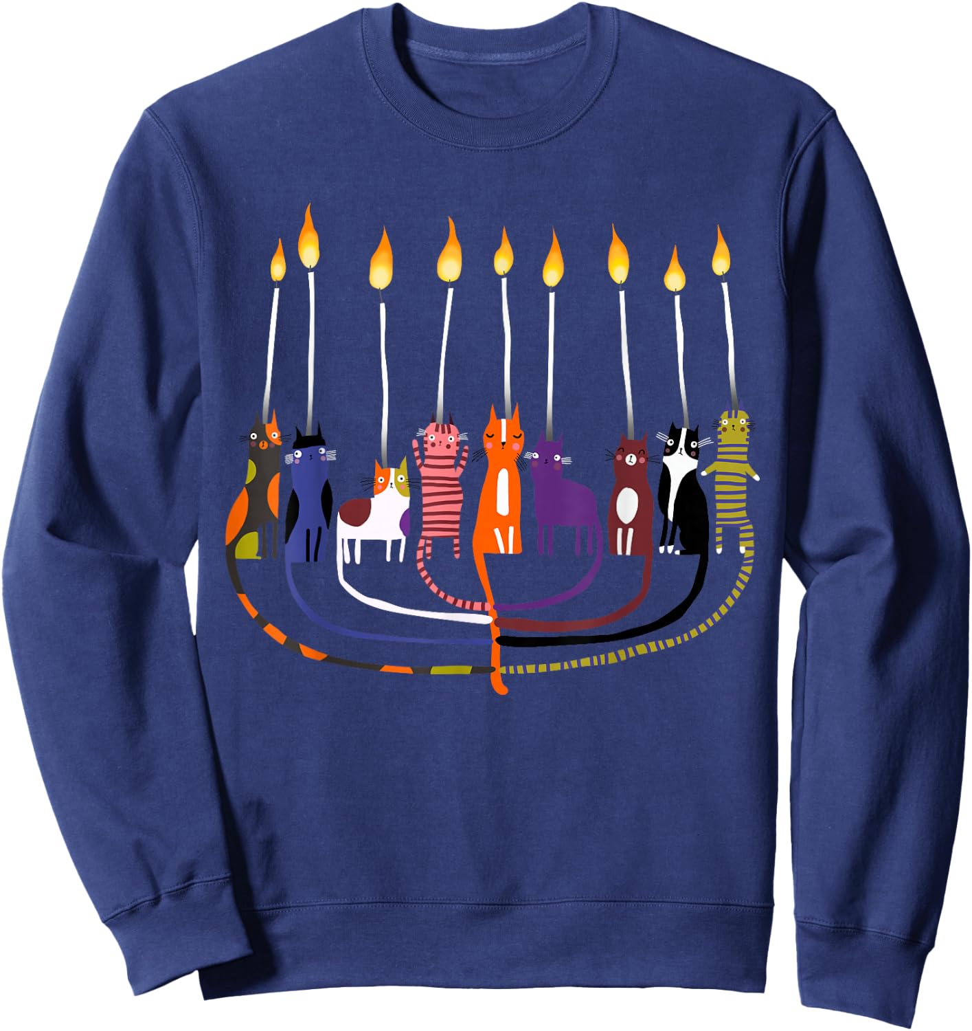 Funny Cat Menorah Hanukkah Sweatshirt - Sweatshirt | Navy