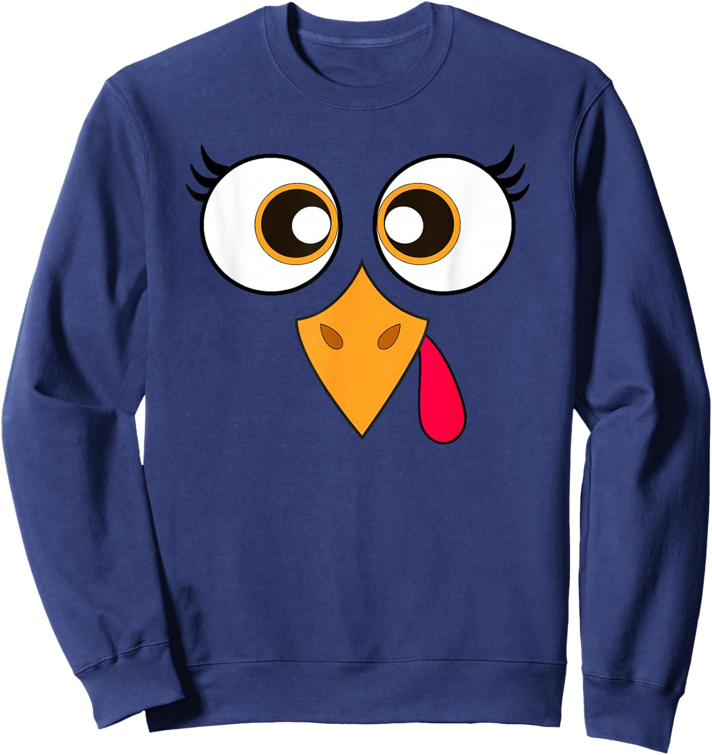 Cute Thanksgiving Turkey Face Women Girls Turkey Day Sweatshirt - Sweatshirt | Navy