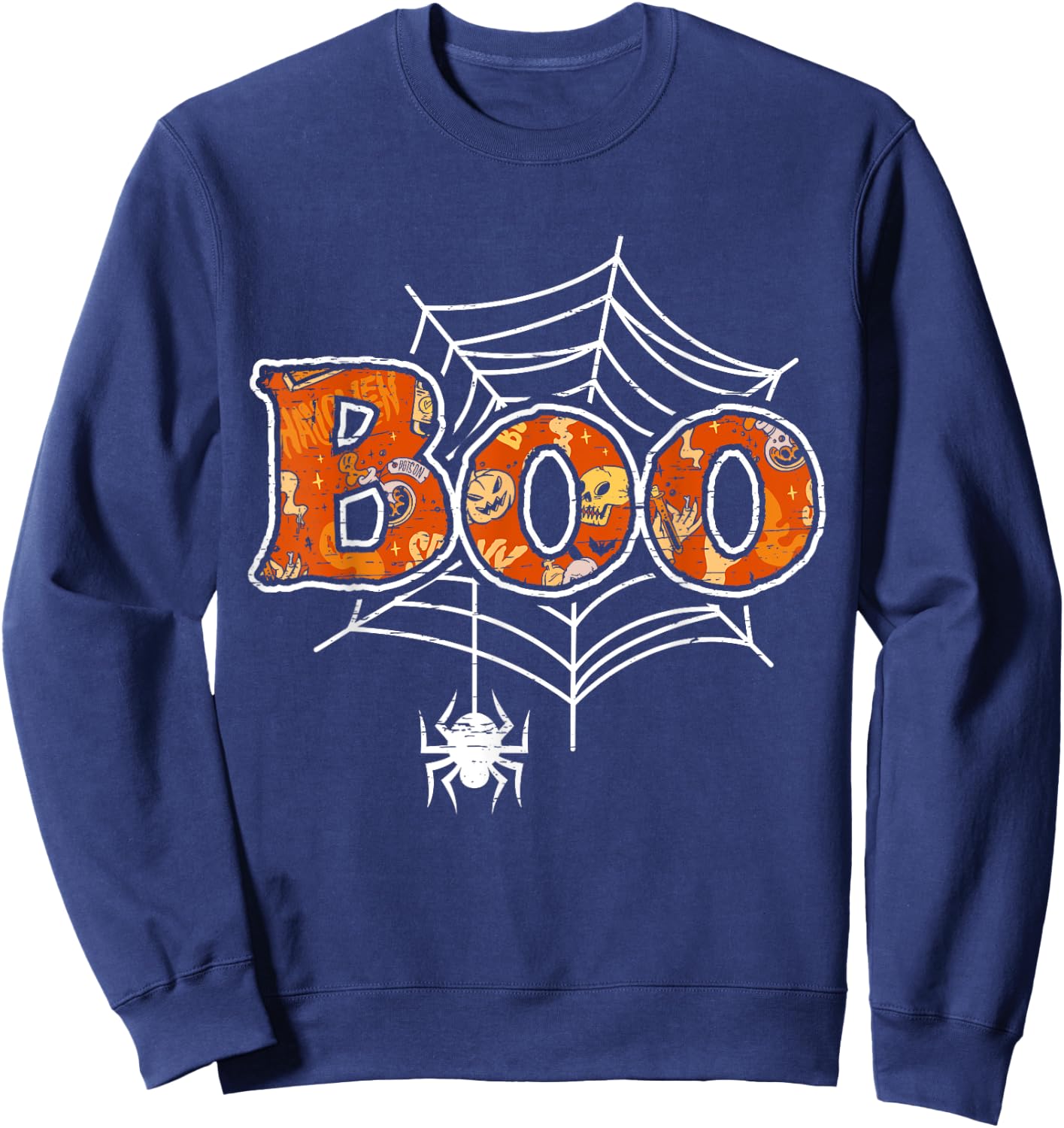 Boo Web Spider Halloween Day Party Trick Or Treat Design Sweatshirt - Sweatshirt | Navy