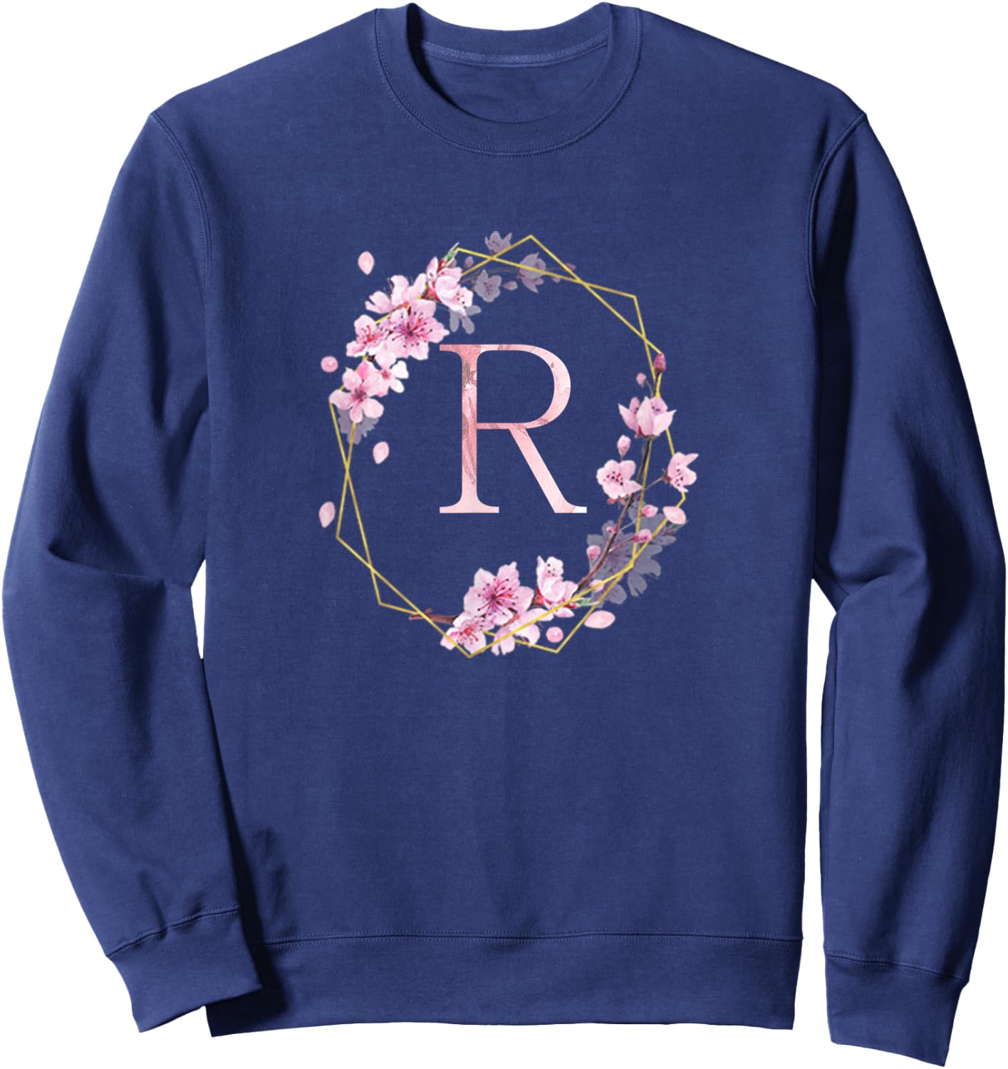 Cherry Blossom Floral Monogram Initial Letter R Sweatshirt - Sweatshirt | Navy