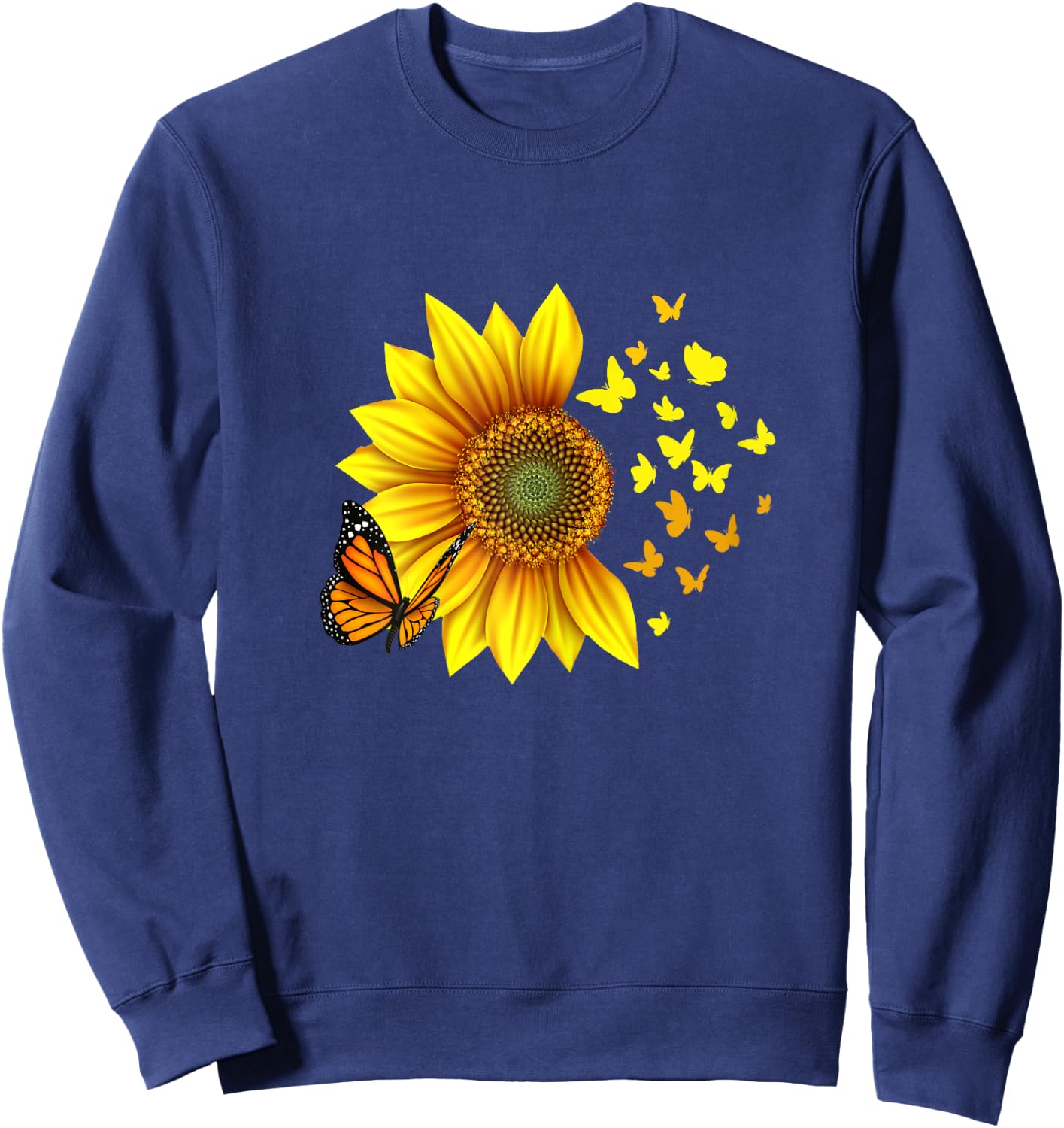 Woman, Girls, Teenager, Kids Design Sunflower Butterflies Sweatshirt - Sweatshirt | Navy