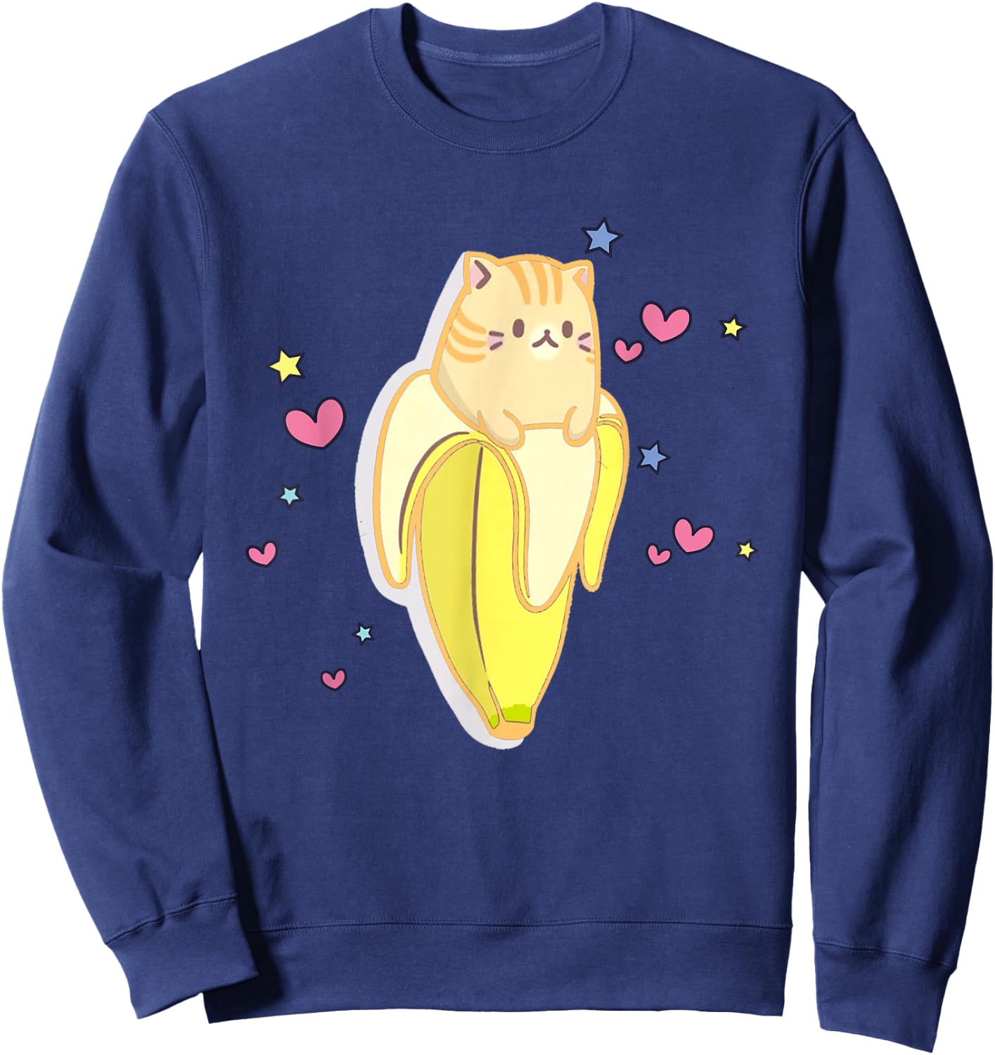 Bananya Banana Funny Cat Cute Kawaii Kitten Sweatshirt - Sweatshirt | Navy