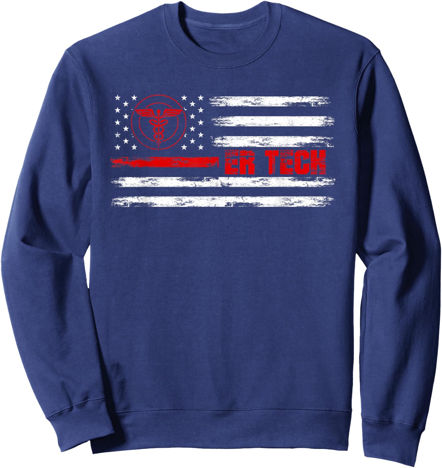 ER Tech US Flag Emergency Room Technologists ER Technicians Sweatshirt - Sweatshirt | Navy