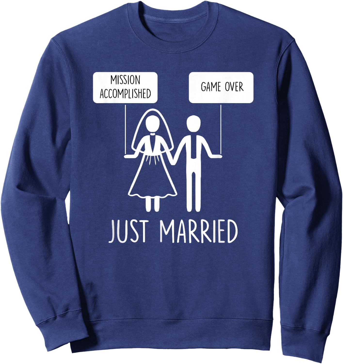 Just Married Game Over Bride Groom Line Art Minimal Men Gift Sweatshirt - Sweatshirt | Navy