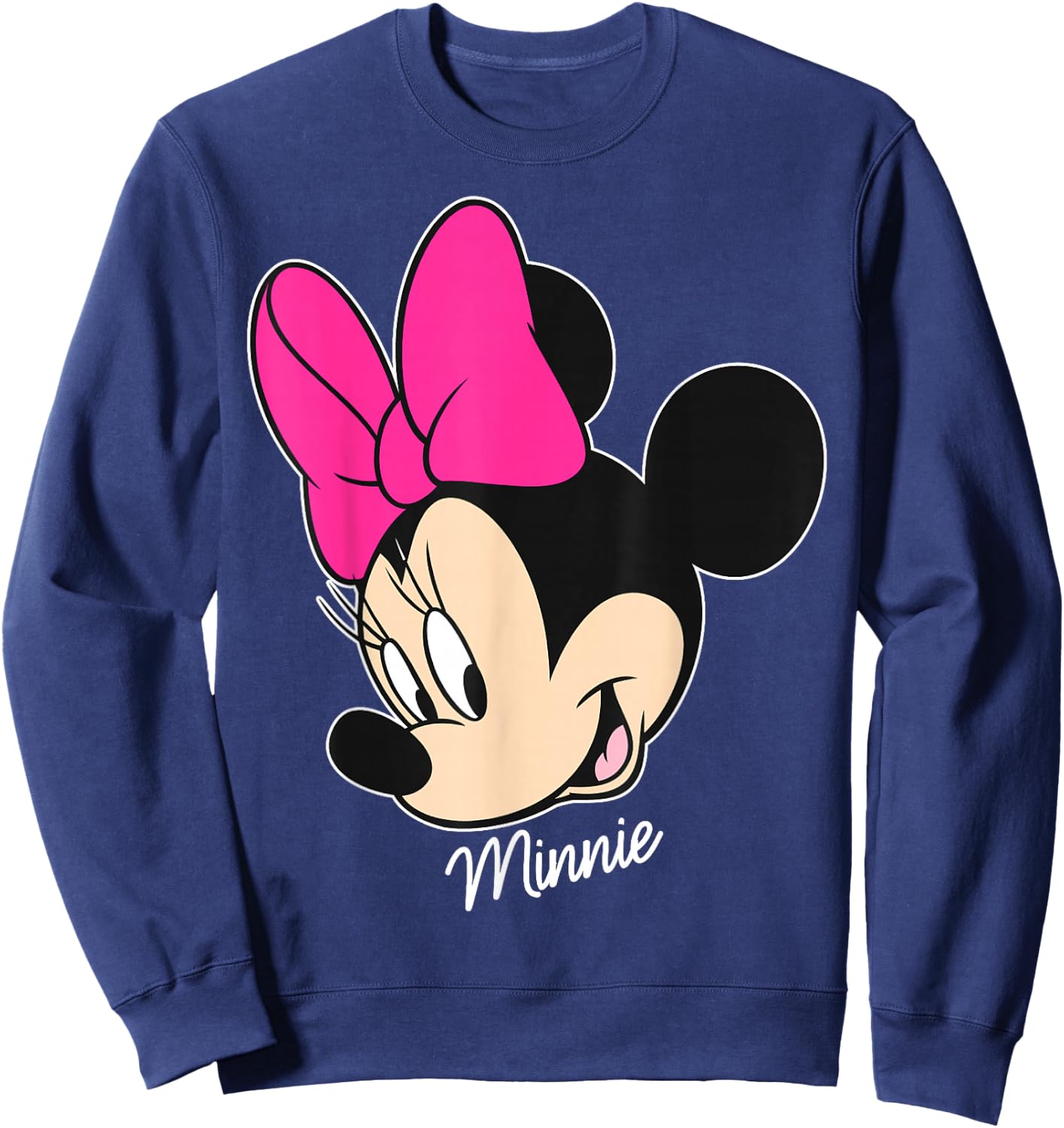 Disney Mickey And Friends Minnie Mouse Big Face , Black, Small Sweatshirt - Sweatshirt | Navy